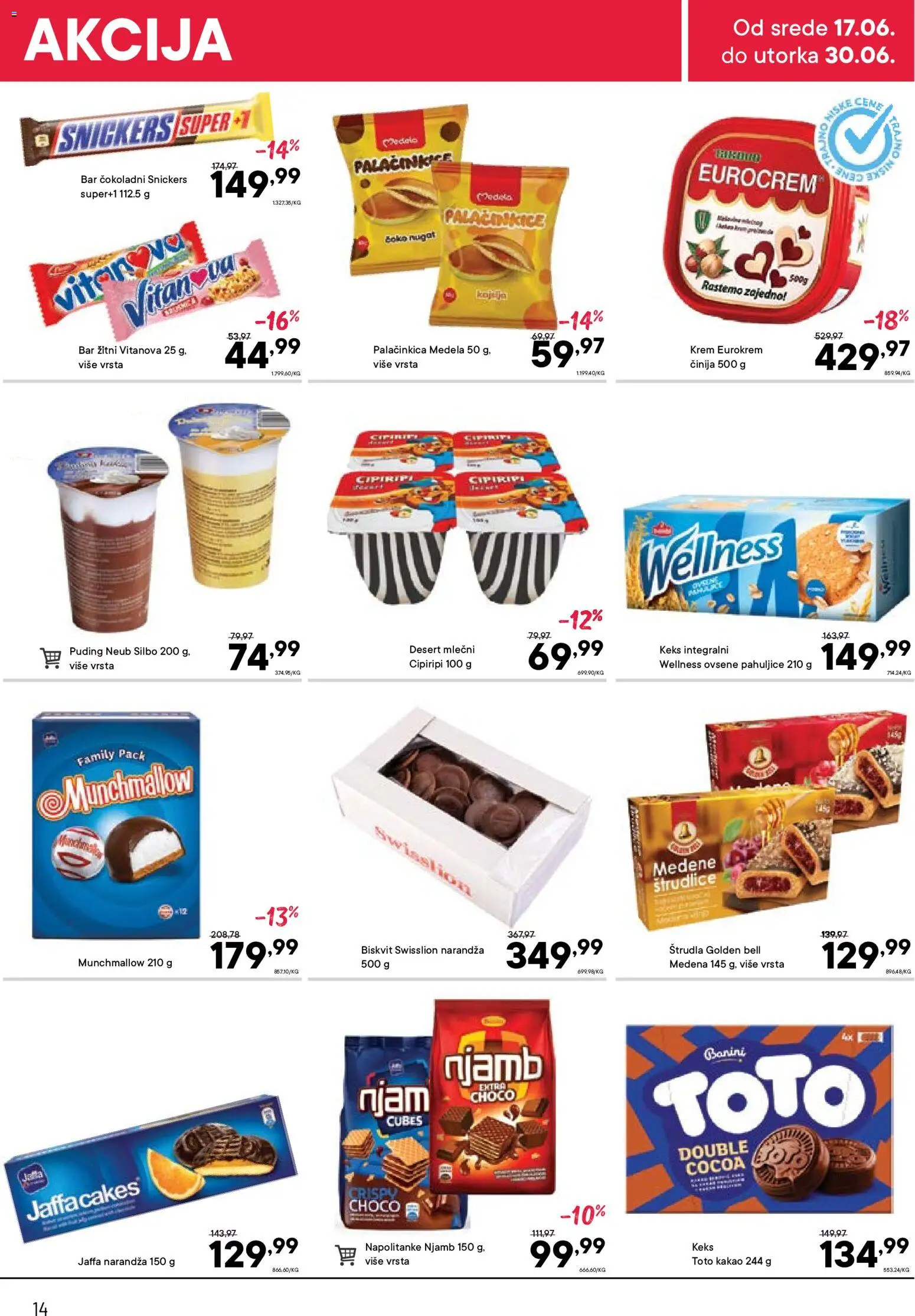 PerSu katalog - važi od 17.06.2026 | Strana: 14 | Proizvode: Keks, Munchmallow, Pahuljice, Eurocrem