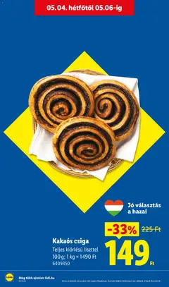 Kakaós csiga, Teljes kiőrlésű liszttel 100 g; 1 kg = 1490 Ft - amely érvényes a következő dátumtól: 30.04.2026 | Oldal: 52