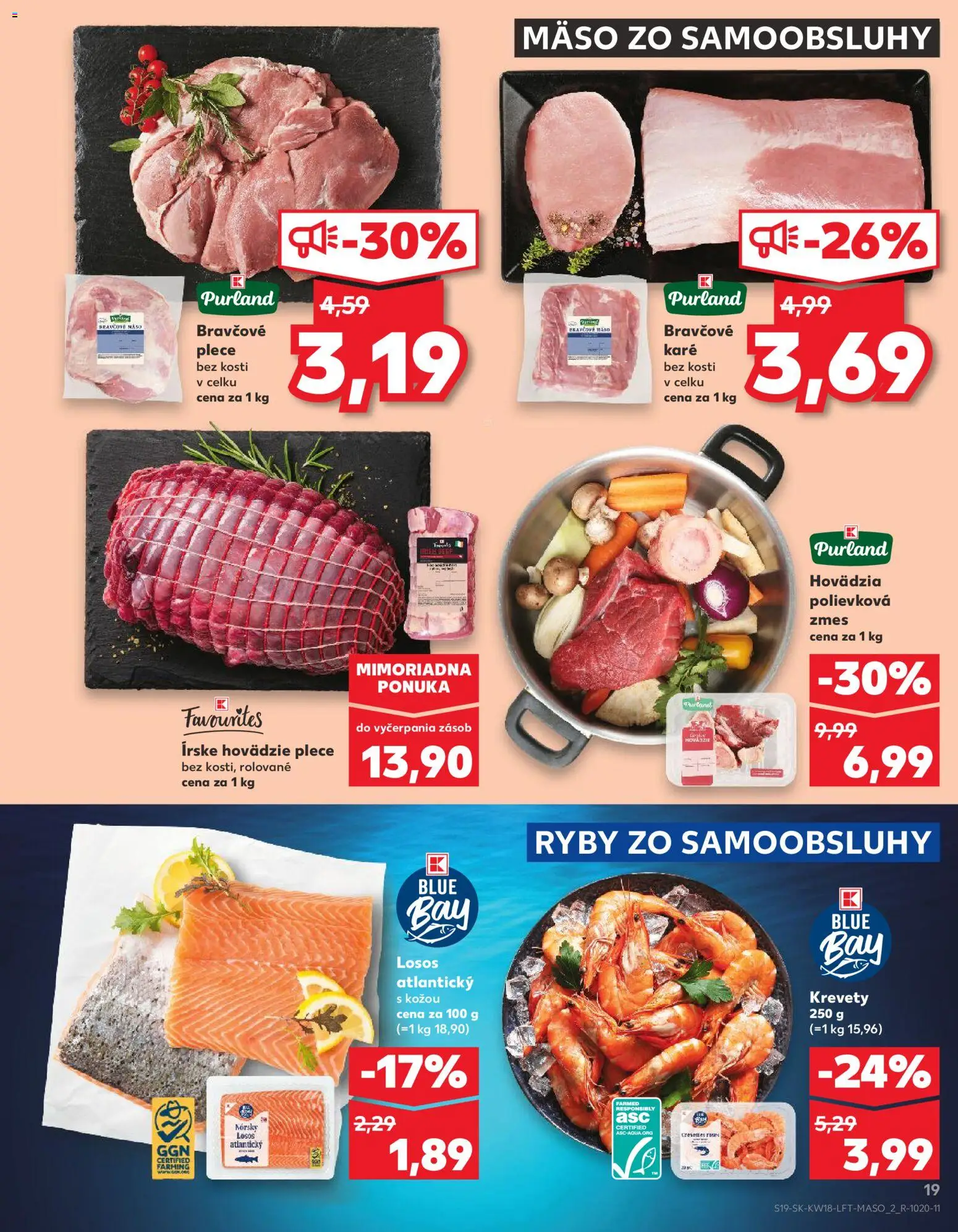 Nové Kaufland akcie – leták je platný od 30.04.2026 | Strana: 19 | Produkty: Krevety, Ryby, Bravčové plece, Bravčové karé