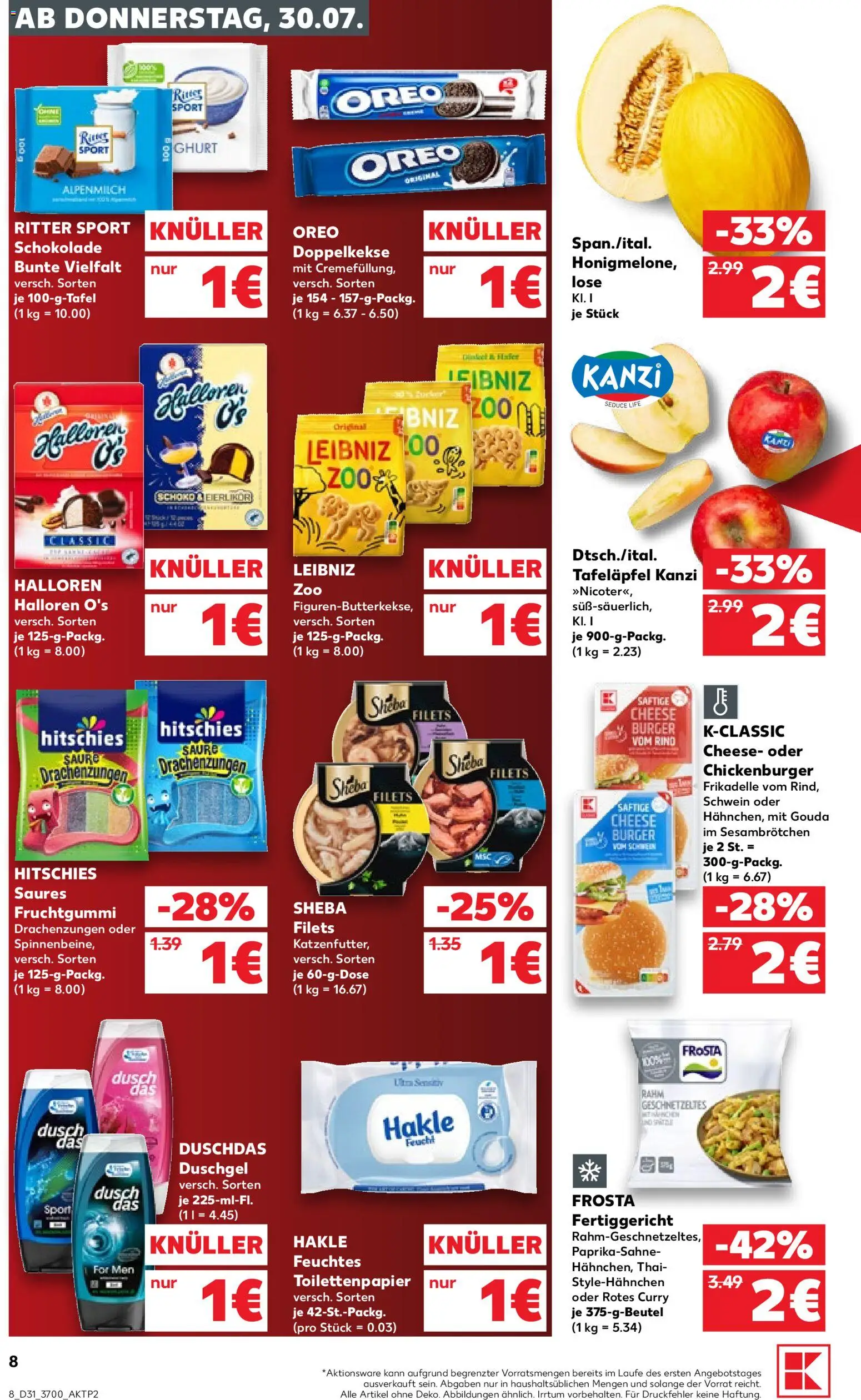 Kaufland Prospekt Rostock – gültig ab 30.07.2026 | Seite: 8 | Produkte: Sheba, Schokolade, Frosta, Toilettenpapier