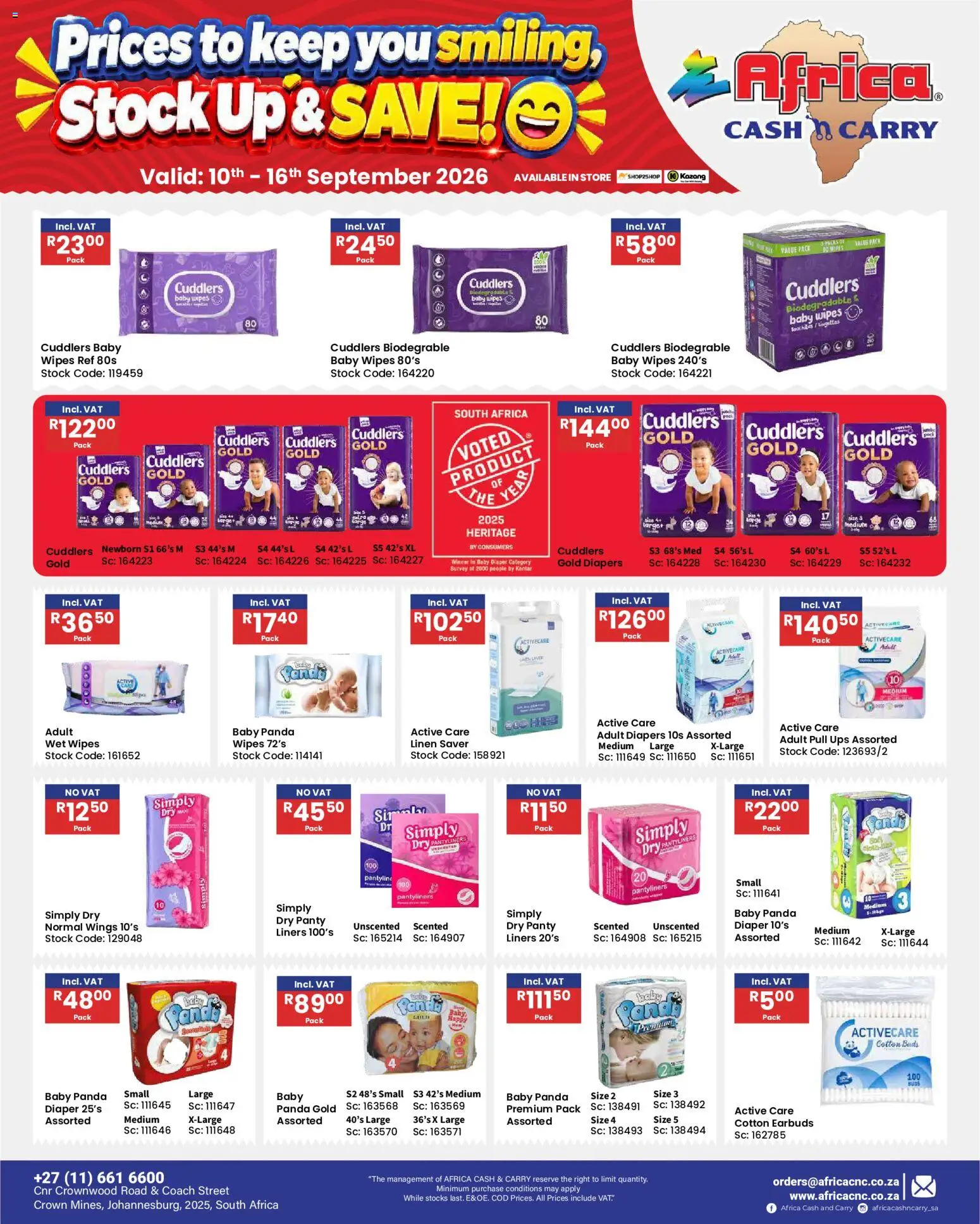 New Africa Cash & Carry catalogue – valid from 10/09/2026 | Page: 72 | Products: Earbuds, Diapers, Stock, Cotton buds