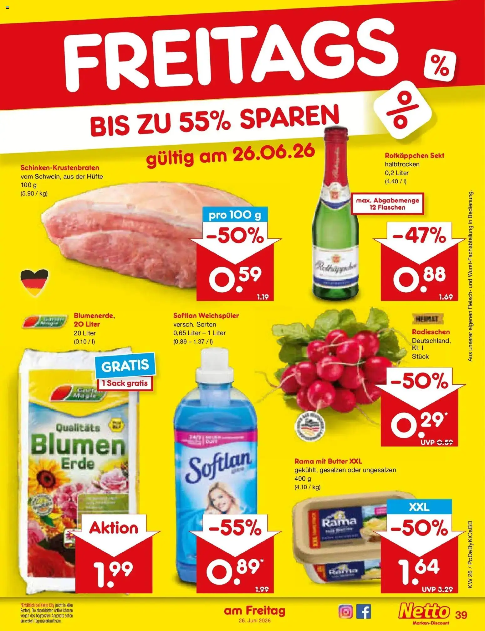 Netto Marken-Discount Prospekt Buttenwiesen – gültig ab 21.06.2026 | Seite: 55 | Produkte: Rotkappchen sekt, Blumen, Weichspüler, Rotkäppchen