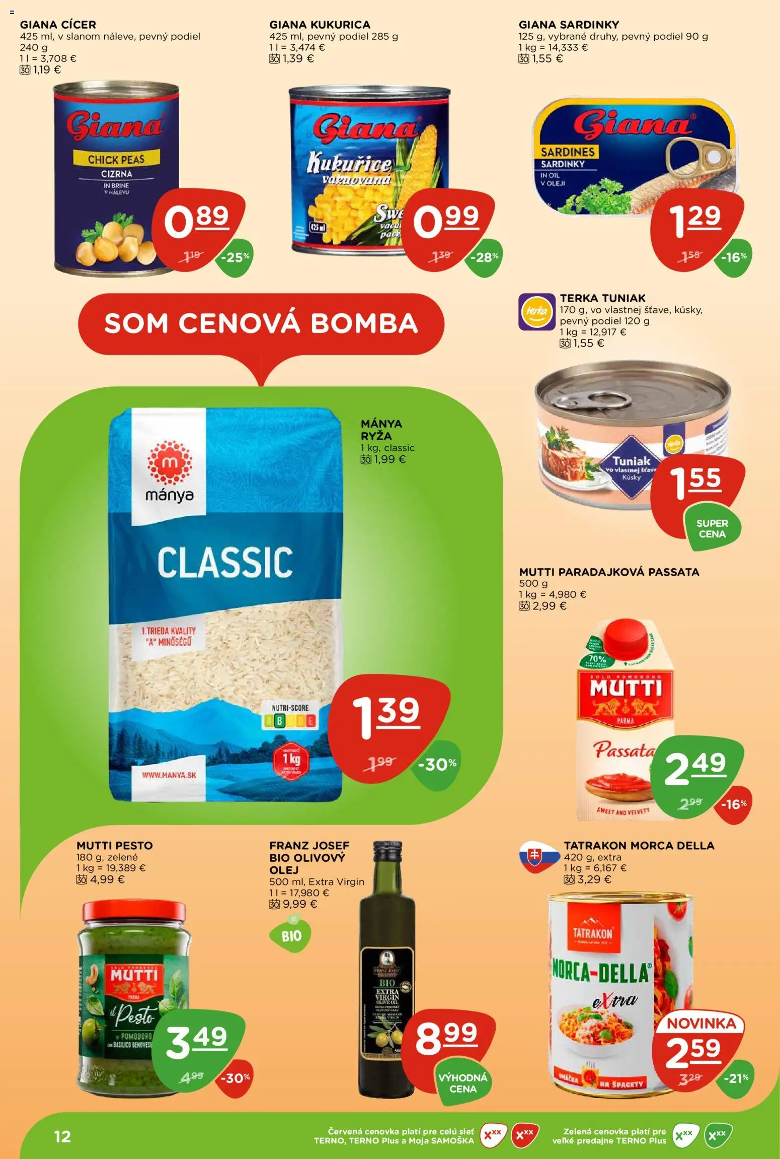 Nové Terno akcie – leták je platný od 03.09.2026 | Strana: 12 | Produkty: Olej, Tuniak, Špagety, Pesto