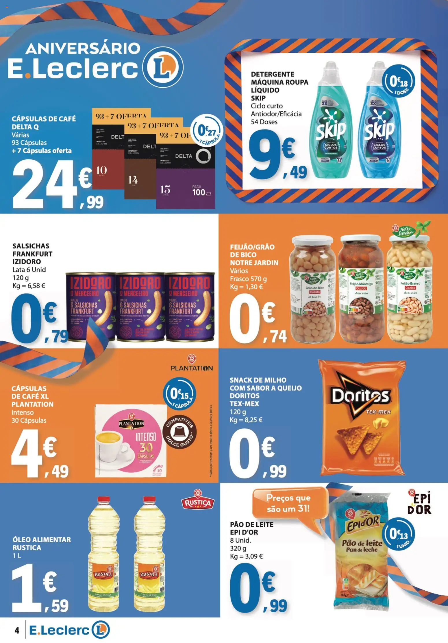 E.Leclerc folheto Semanal Aniversário 31 │ válido de 22/10/2026 | Página: 4 | Produtos: Óleo alimentar, Cápsulas, Queijo, Milho