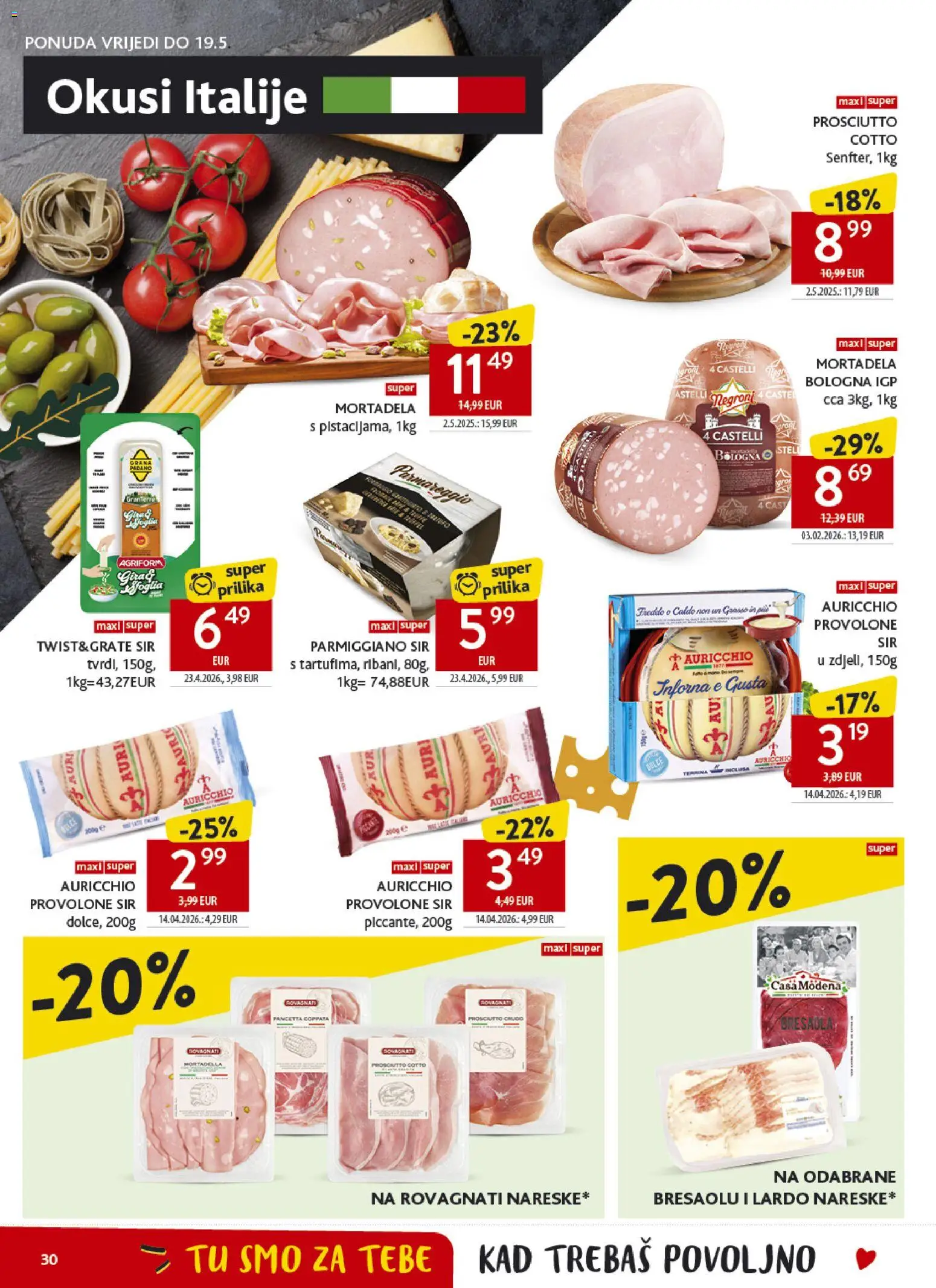 Konzum HR akciós ujság - amely érvényes a következő dátumtól: 06.05.2026 | Oldal: 30 | Termékek: Prosciutto crudo, Bresaola, Mortadella