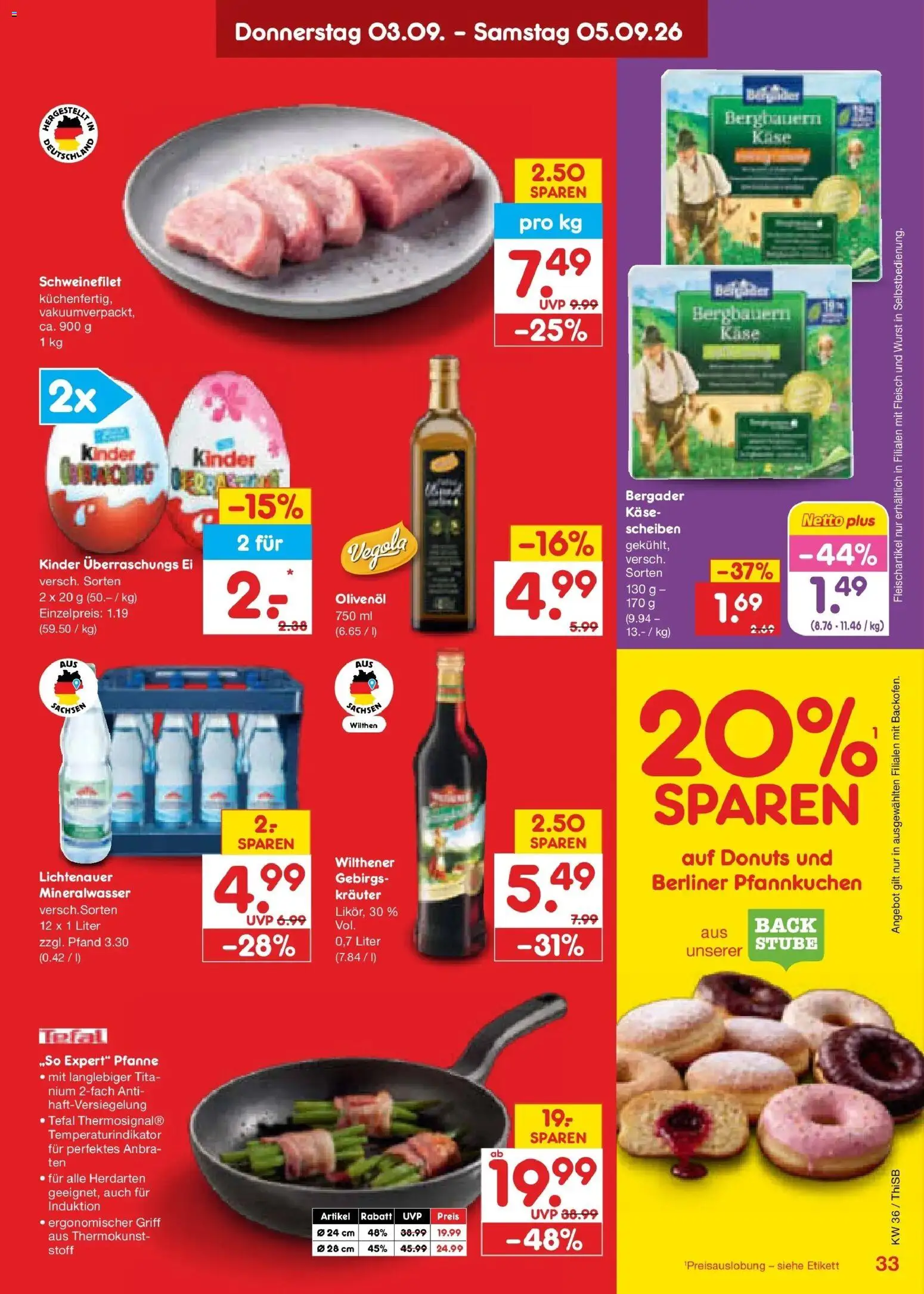 Netto Marken-Discount Prospekt Pirna (ab 31.08.2026) » Angebote | Seite: 45 | Produkte: Berliner, Olivenol, Pfannkuchen, Donuts