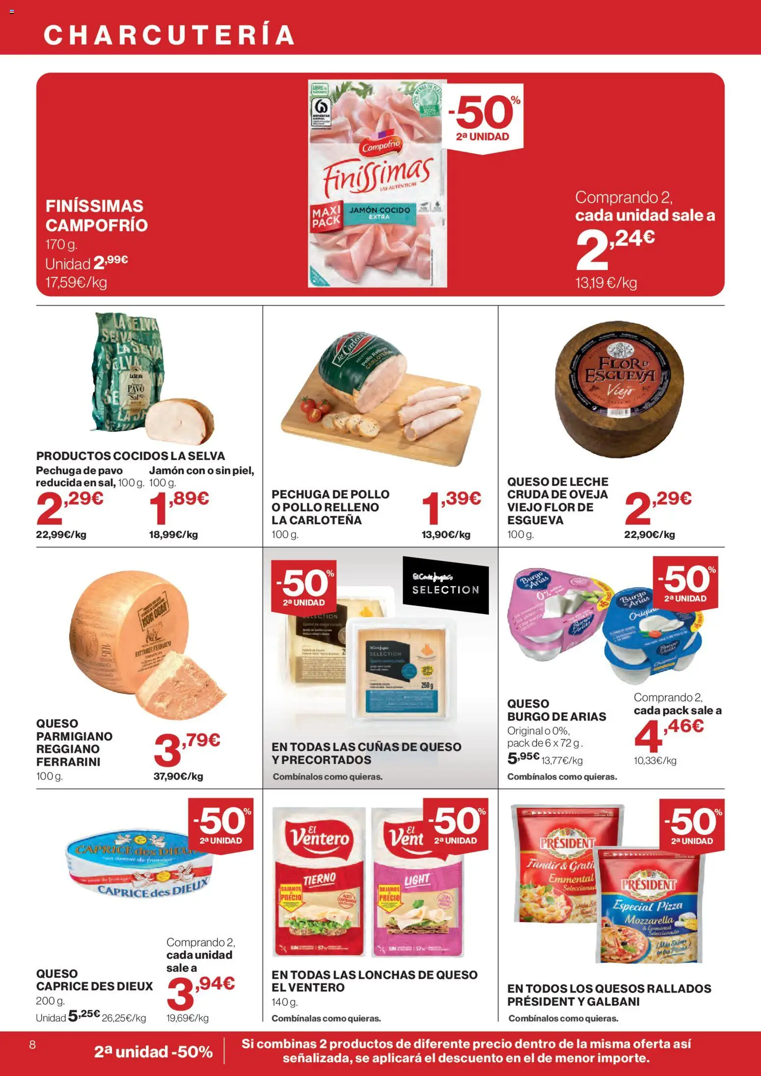 El Corte Inglés solo 3 días │ válido desde el 21/07/2026 | Página: 8 | Productos: Queso, Jamón, Jamón cocido, Pizza