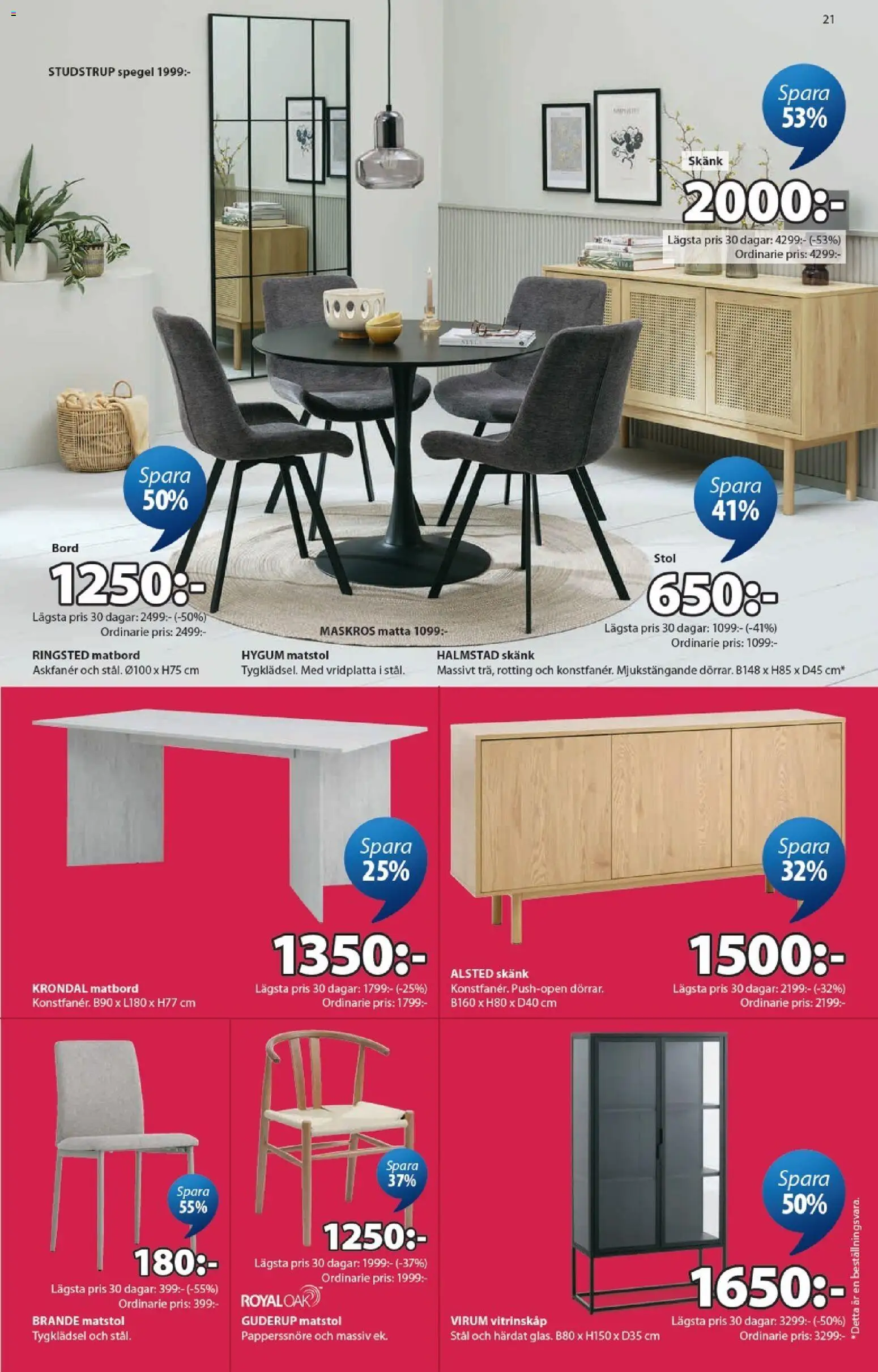 JYSK reklamblad aktuell från 01.06.2026 | Sida: 21 | Produkter: Stol, Skänk, Spegel, Matta