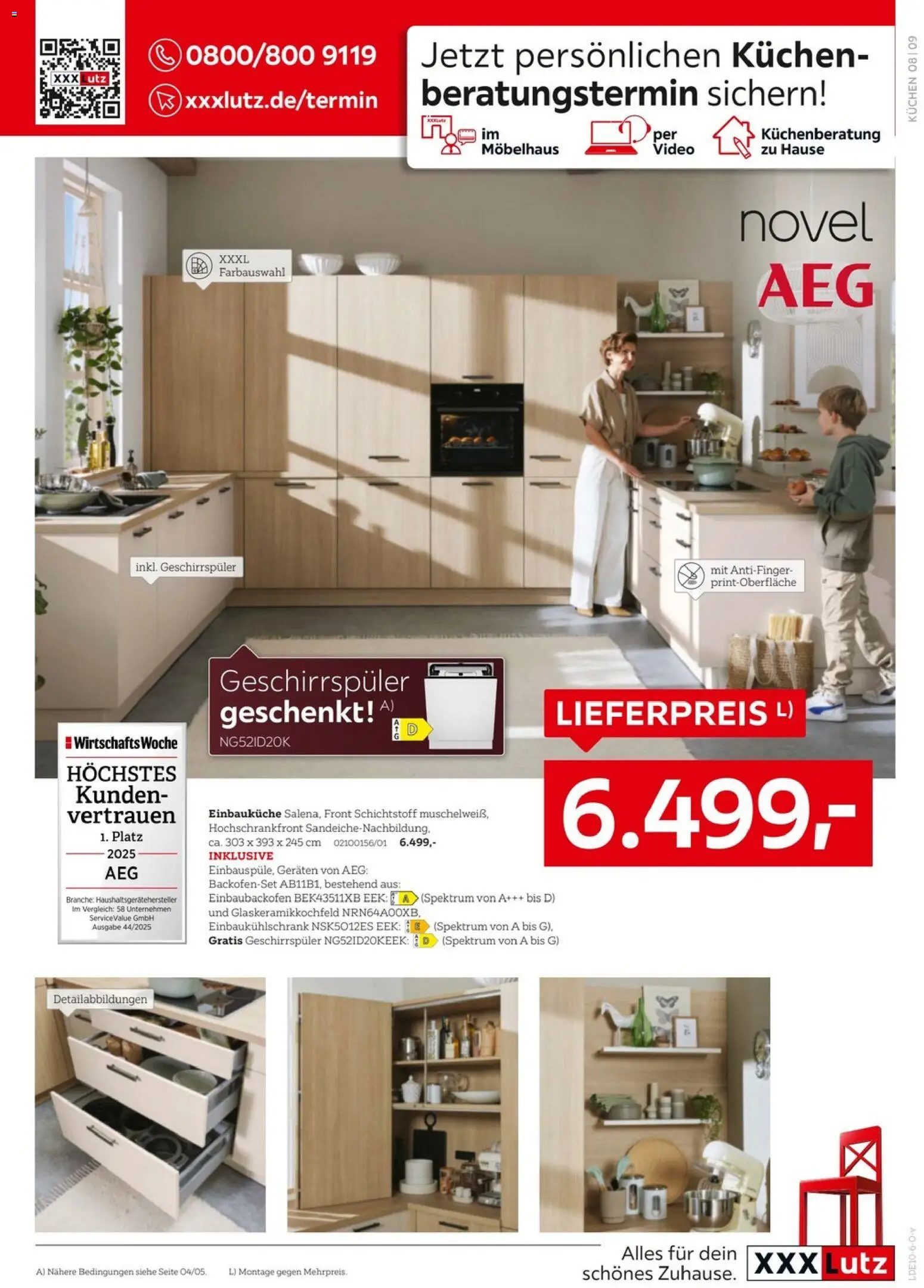 XXXLutz Nr. 1 bei Küchen – gültig ab 26.09.2026 | Seite: 9 | Produkte: AEG, Einbauküche, Kuchen, Video