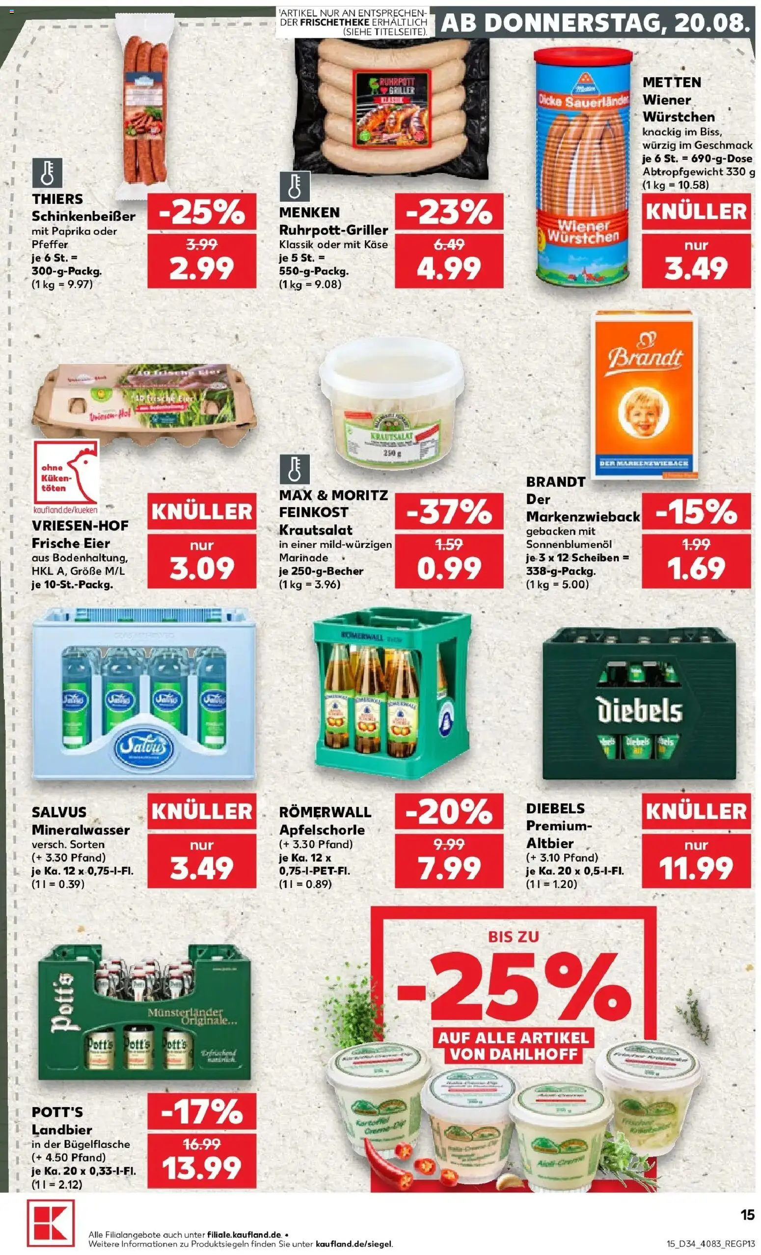 Prospekt Kaufland ab 20.08.2026 » Angebote Online zum Blättern | Seite: 15 | Produkte: Wiener wurstchen, Eier, Paprika, Pfeffer
