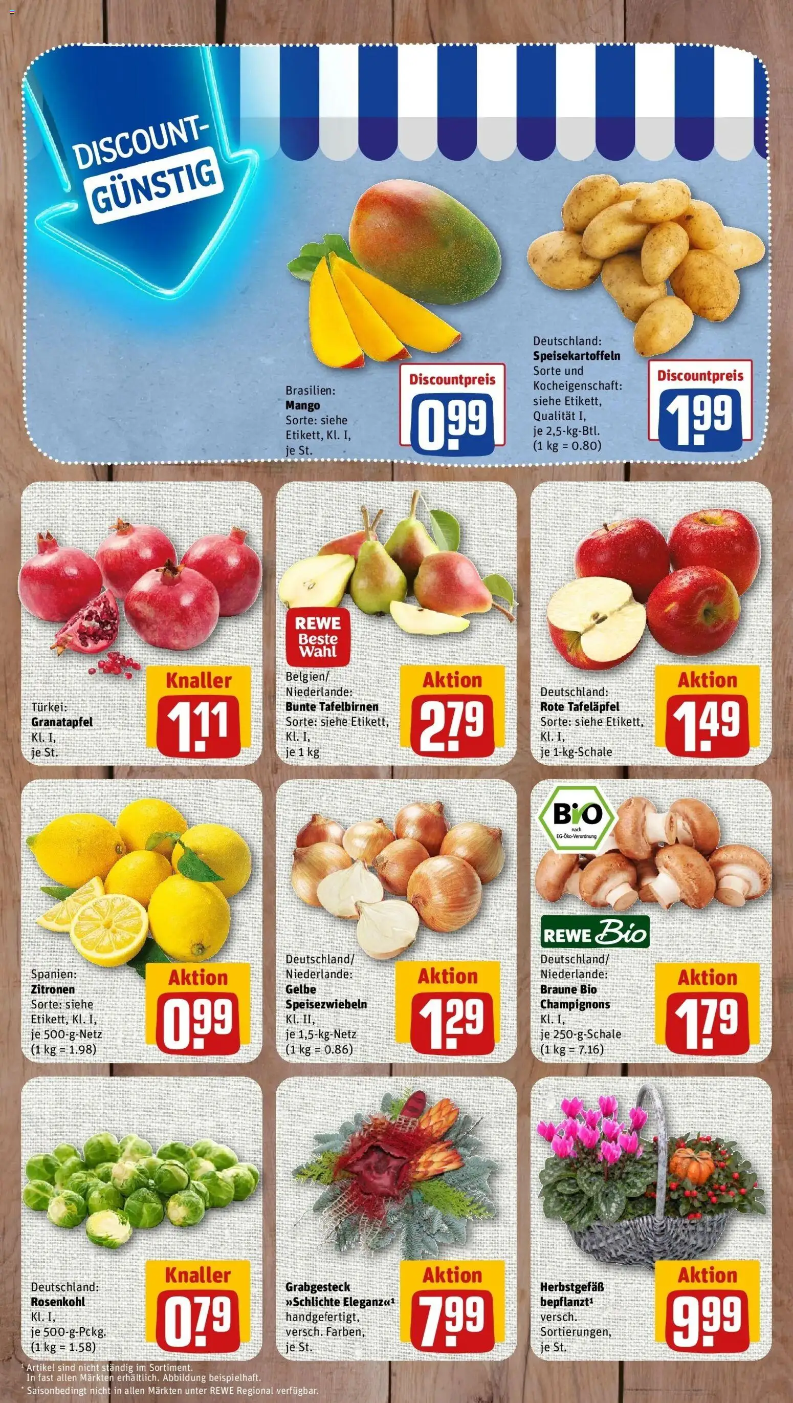 REWE Prospekt ab 19.10.2026 zum Blättern » Angebote | Seite: 3 | Produkte: Granatapfel, Champignons, Mango, Zitronen