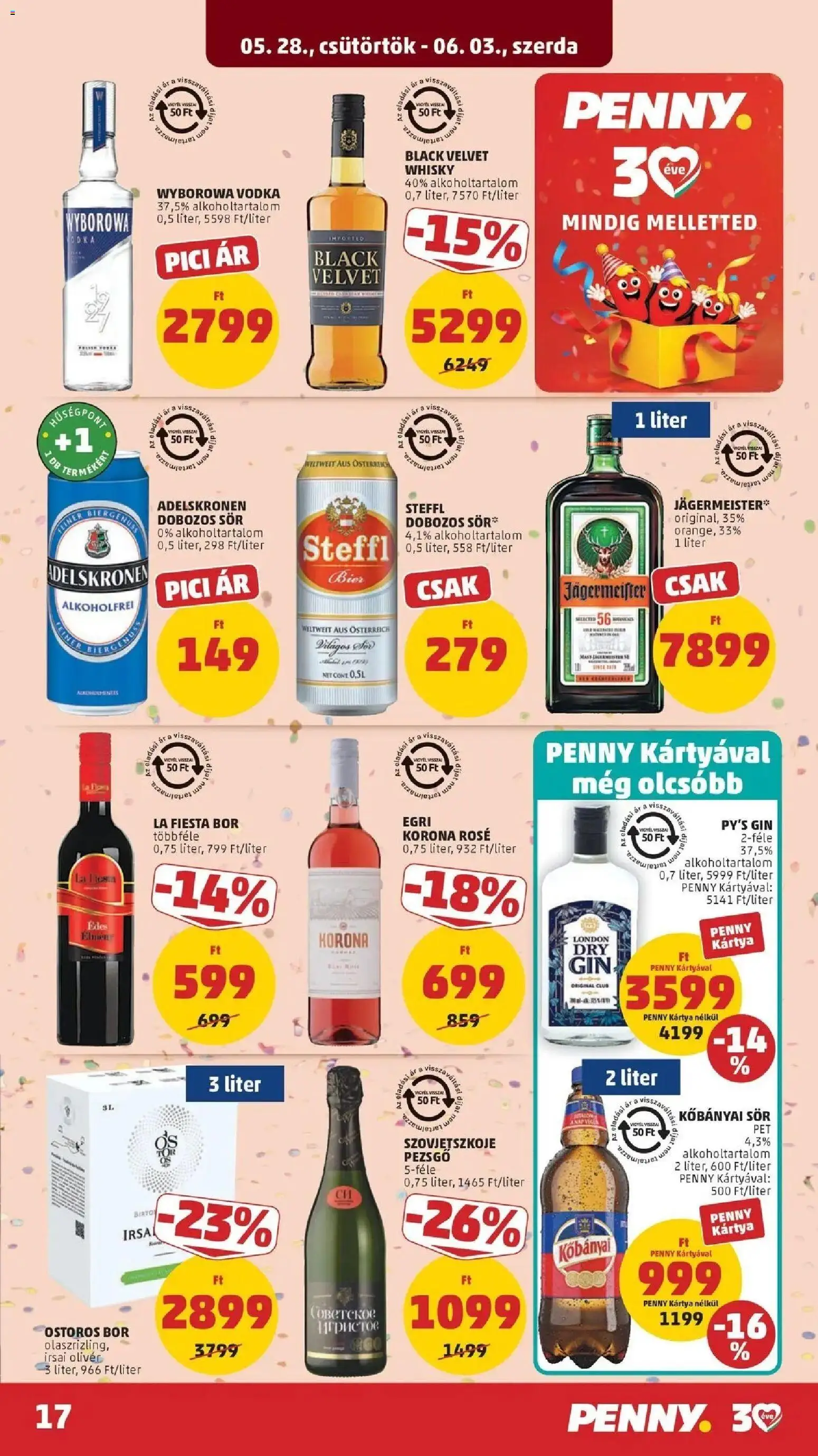 PENNY akciós ujság - amely érvényes a következő dátumtól: 28.05.2026 | Oldal: 17 | Termékek: Jägermeister, Dobozos sör, Bor, Whisky