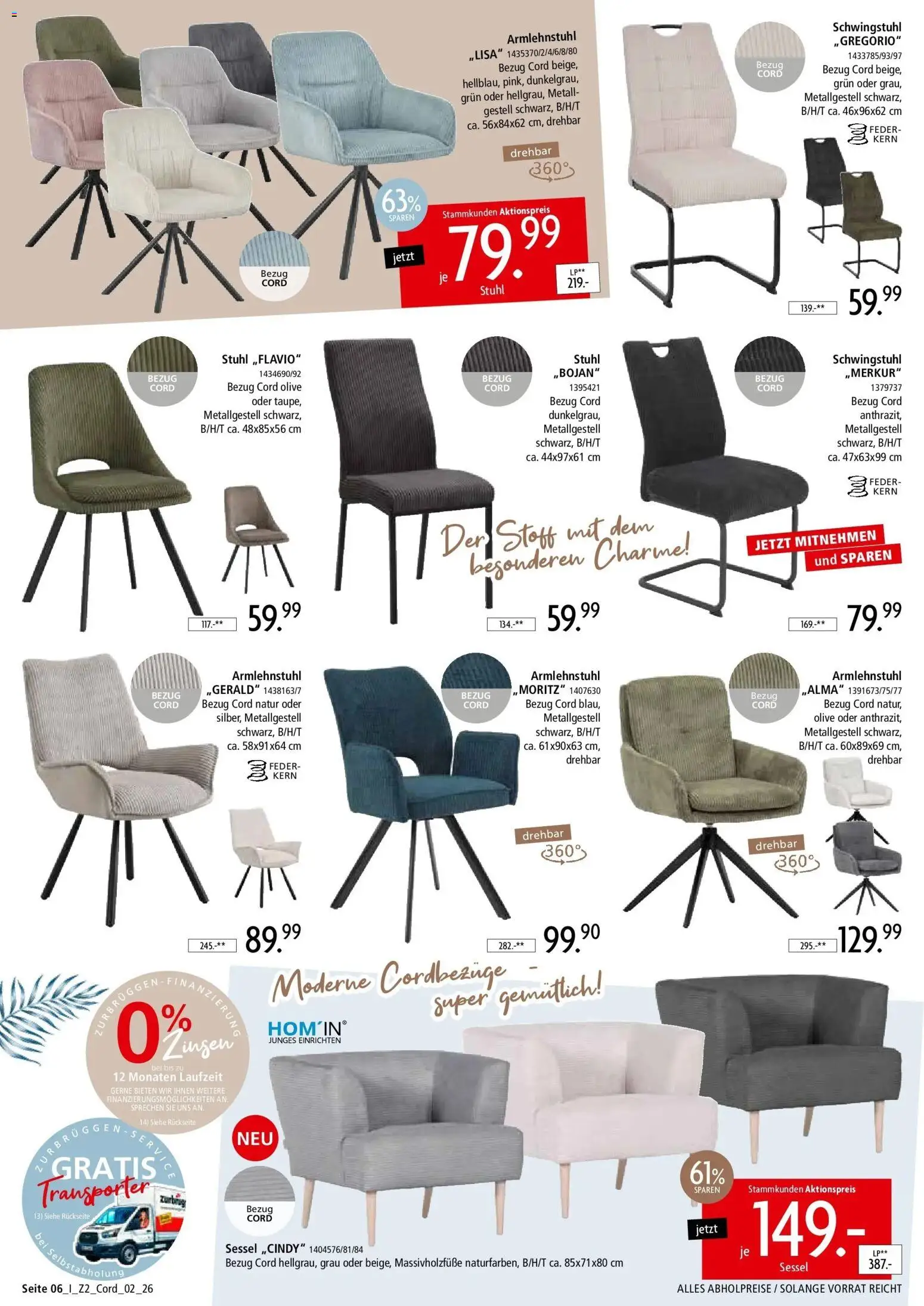Zurbrüggen Mitnahme Möbel – gültig ab 01.09.2026 | Seite: 6 | Produkte: Sessel, Stuhl
