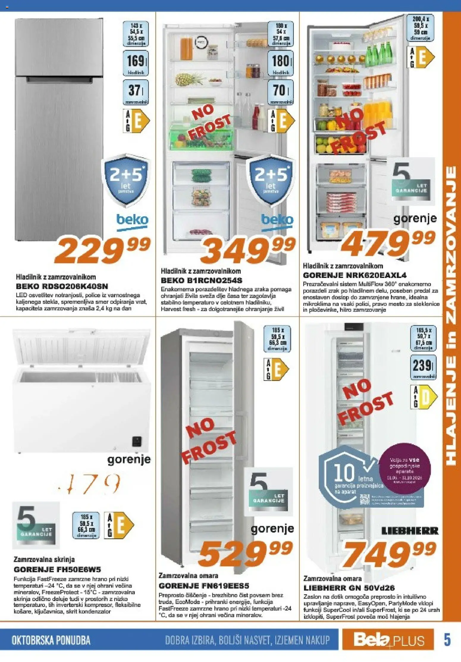 Novi Bela plus katalog ponudbe – veljaven od 01.10.2026 | Stran: 5 | Izdelki: Hladilnik, Omara, Zamrzovalna omara