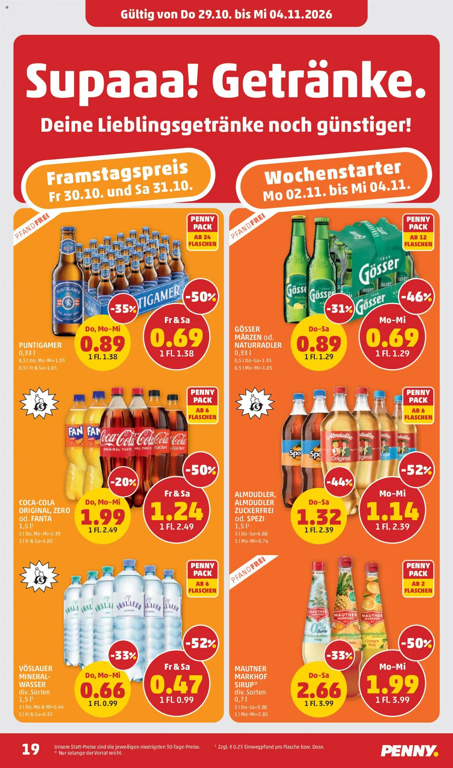 Penny Markt Flugblatt gültig ab 29.10.2026 | Seite: 19 | Produkte: Wasser, Zucker, Fanta, Orangen