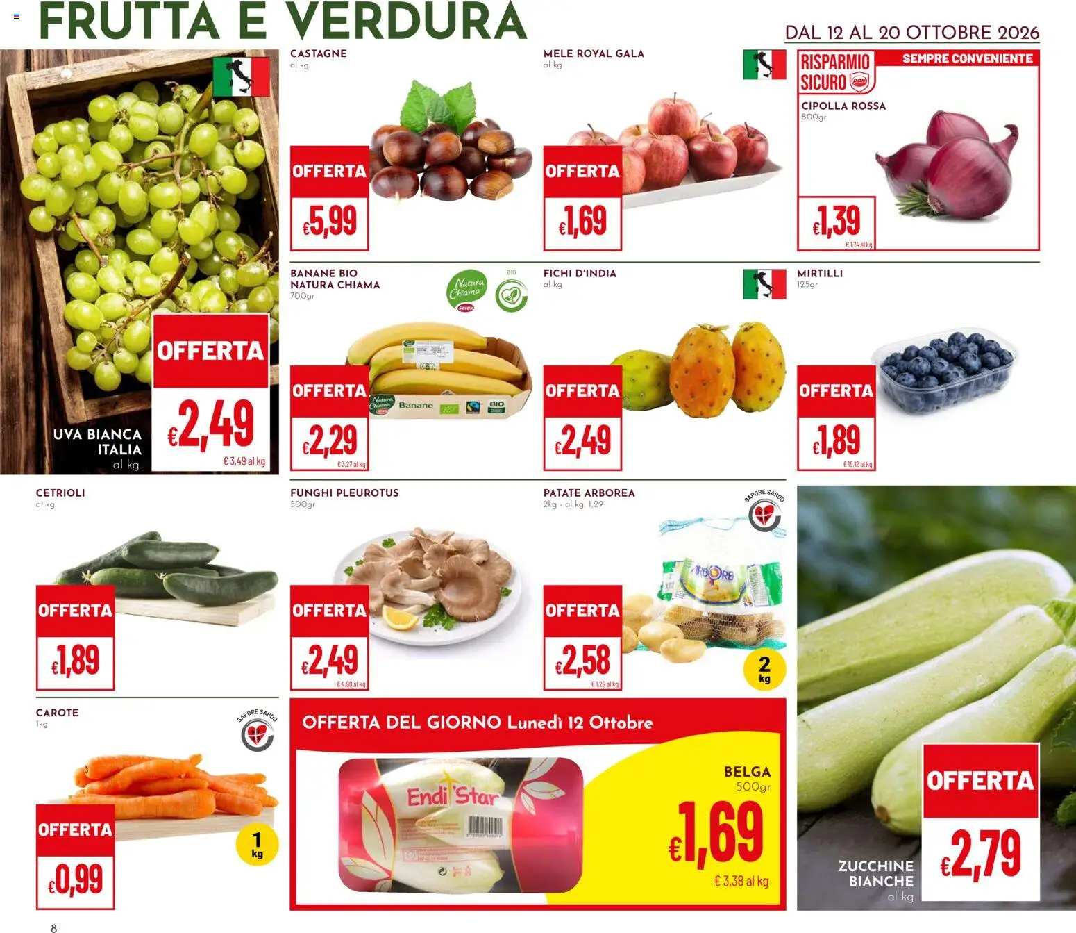 Volantino Pan del 12/10/2026 | Pagina: 8 | Prodotti: Banane, Carote, Cipolla, Funghi