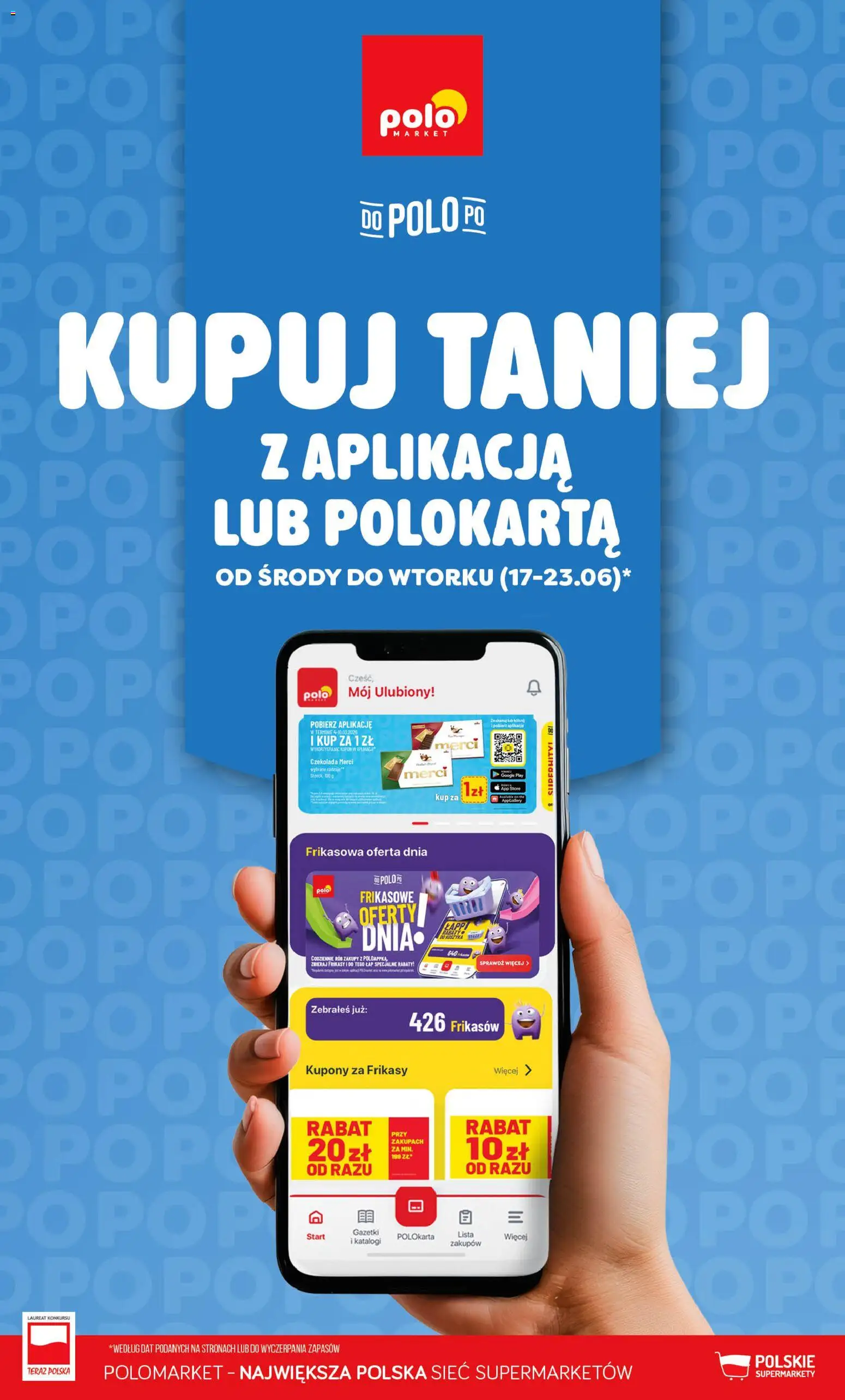 POLOmarket gazetka - Kupuj taniej z POLOappką od 17.06.2026 | Strona: 1 | Produkty: Czekolada merci, Merci, Czekolada