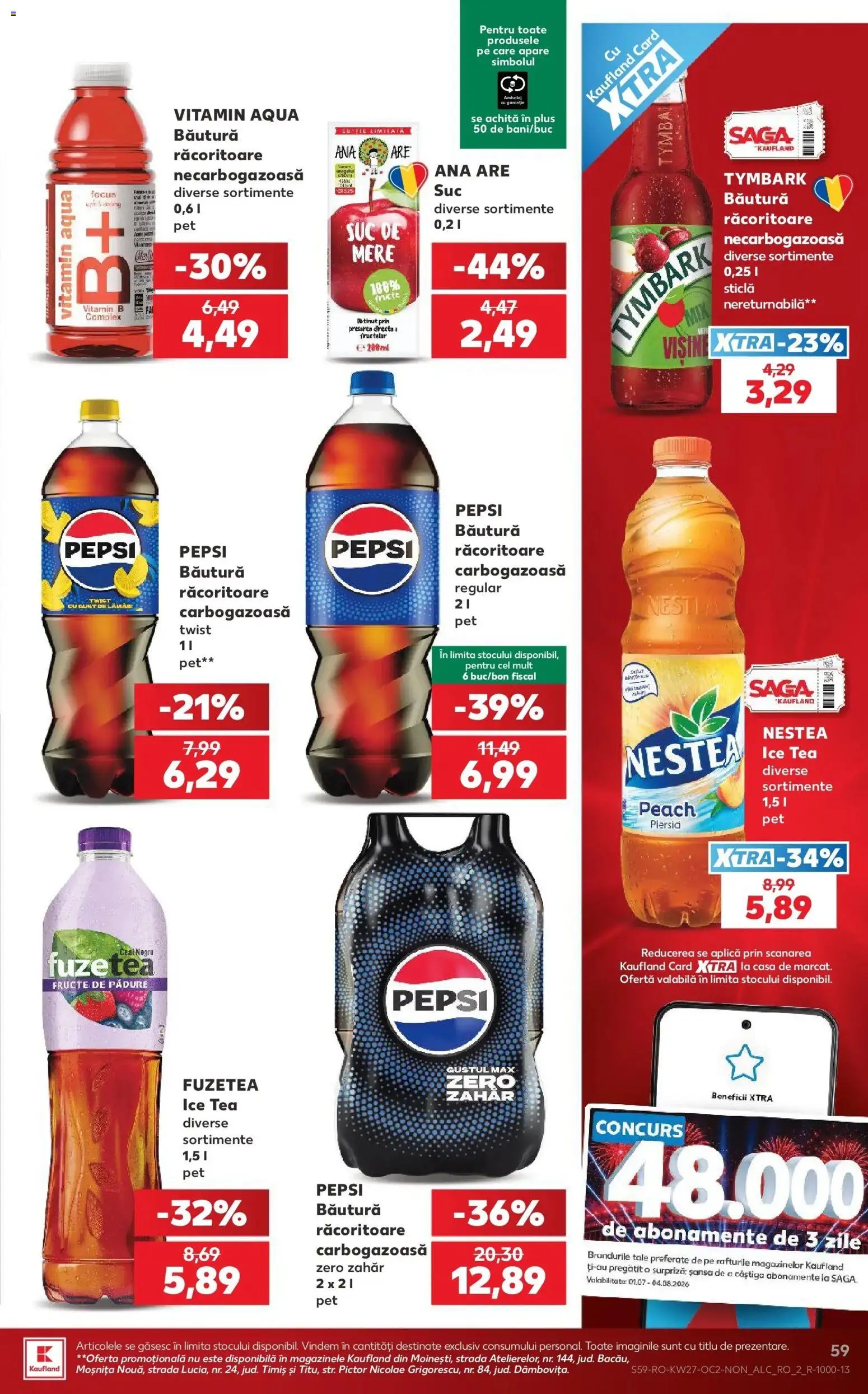 Noul catalog Kaufland – valabil de la 01.07.2026 | Pagină: 59 | Produse: Suc, Mere, Ice tea, Zahăr