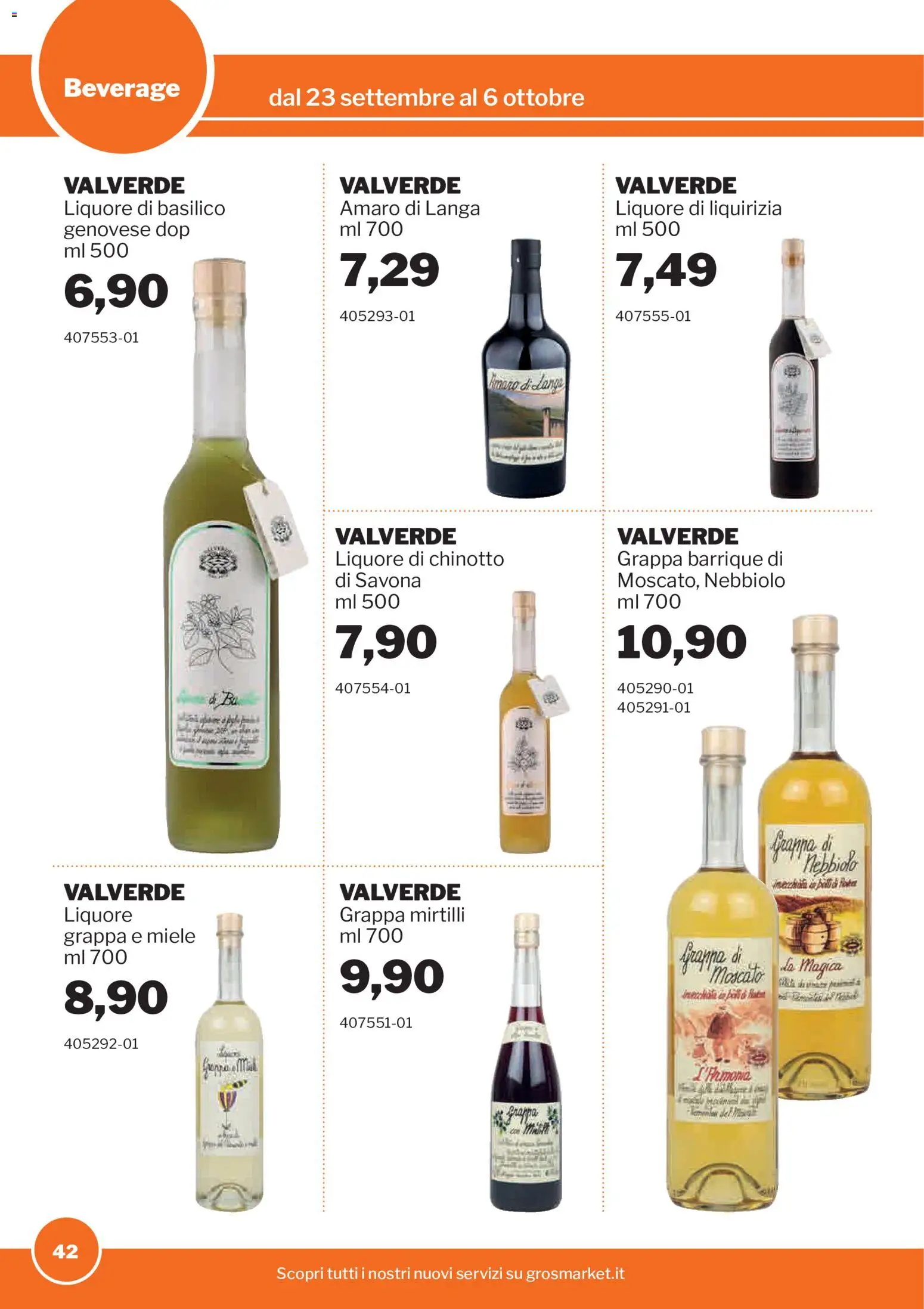 Volantino Sogegross del 23/09/2026 | Pagina: 42 | Prodotti: Mirtilli, Basilico, Liquore, Grappa