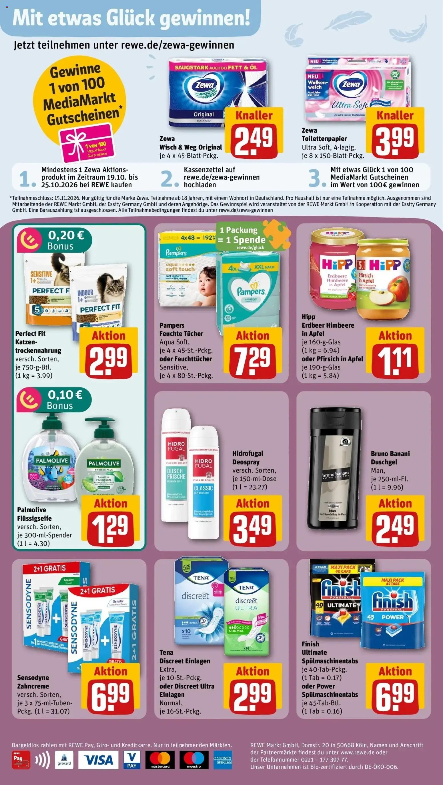 REWE Prospekt ab 19.10.2026 zum Blättern » Angebote | Seite: 20 | Produkte: Pampers, Deospray, Himbeere, Toilettenpapier