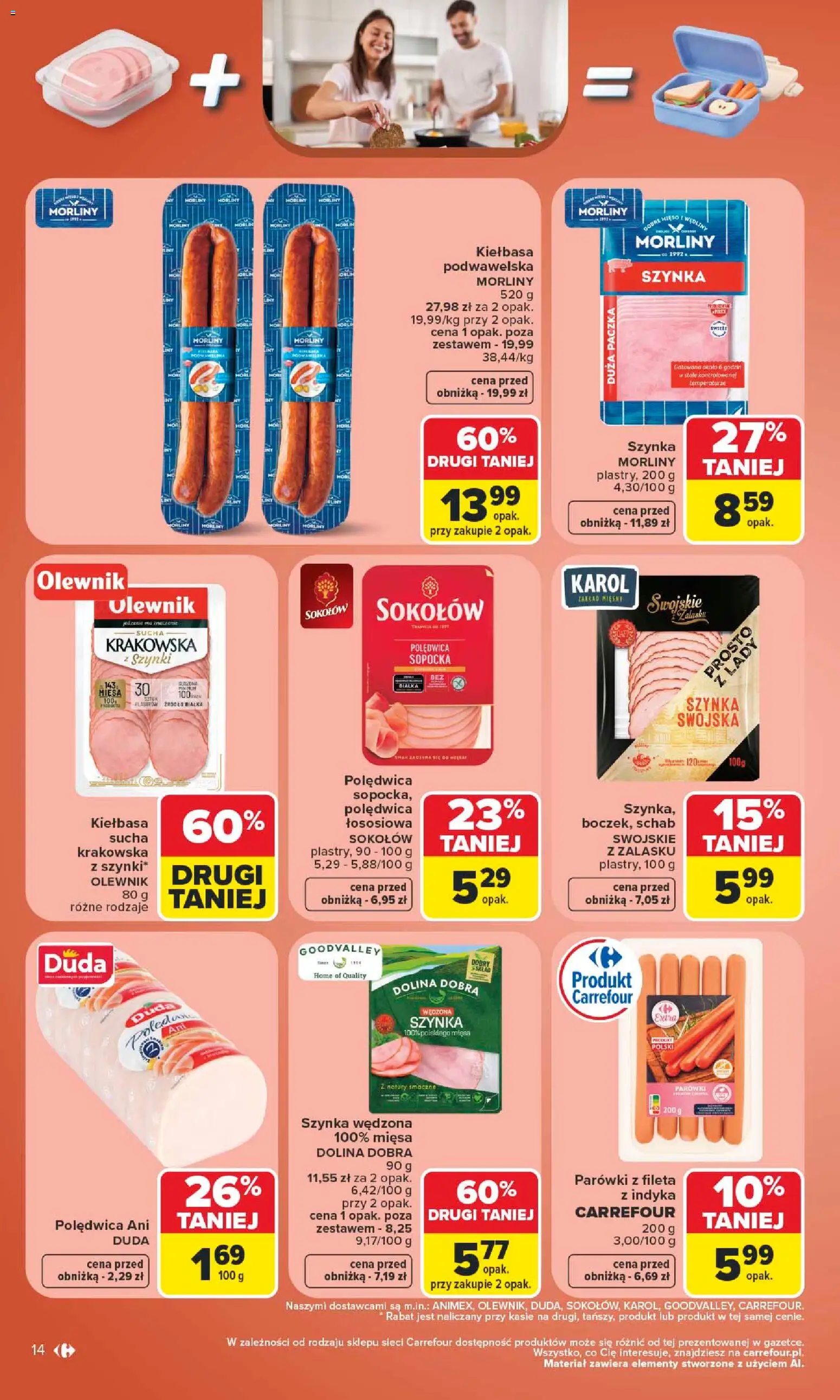 Carrefour gazetka od 06.07.2026 | Strona: 14 | Produkty: Kiełbasa, Mięso, Parówki, Wędliny