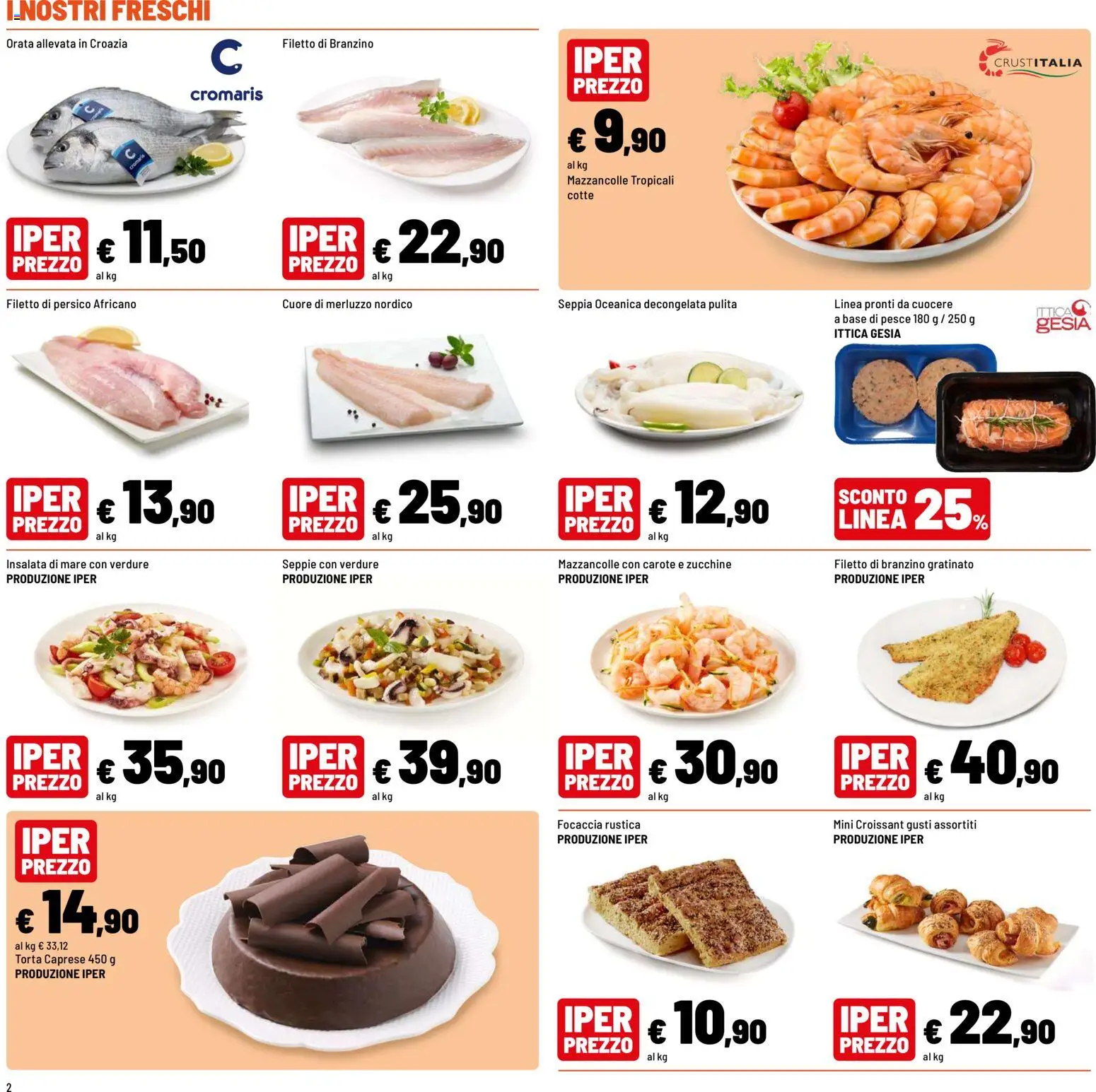 Volantino Iper del 11/09/2026 | Pagina: 2 | Prodotti: Focaccia, Branzino, Carote, Zucchine