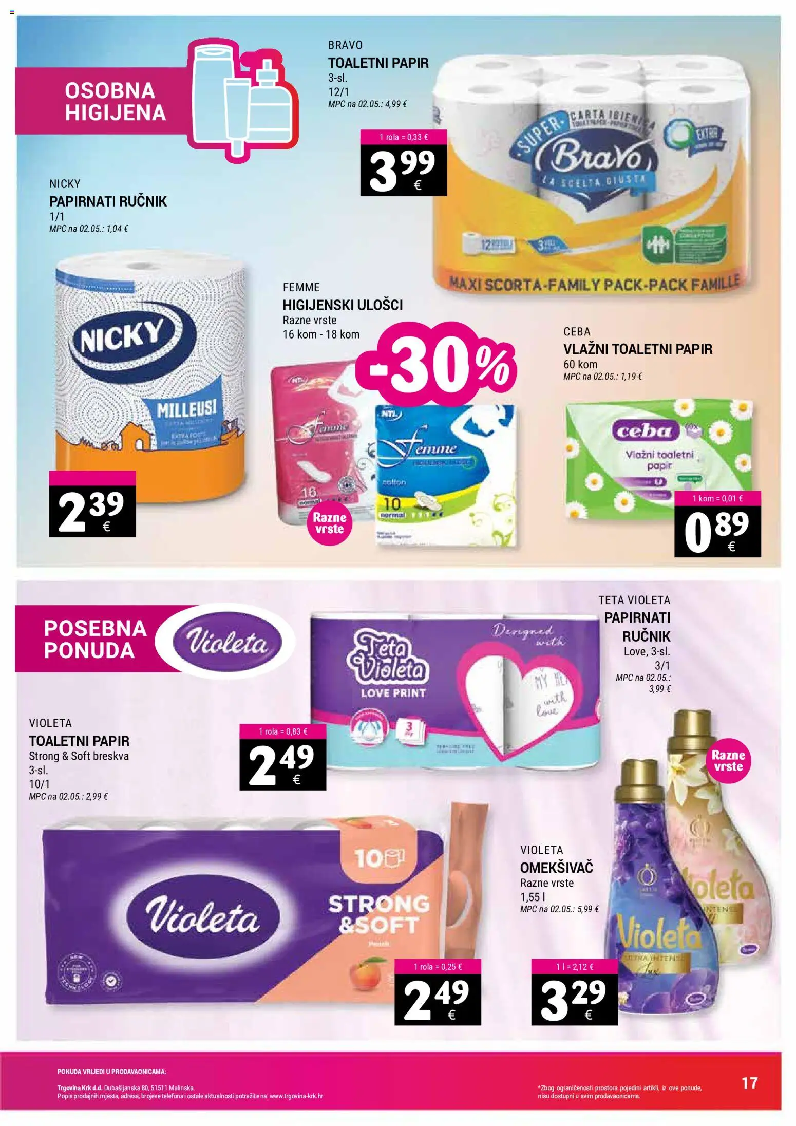 Trgovina Krk katalog | vrijedi od 01.06.2026 | Stranica: 17 | Proizvodi: Feta, Higijenski ulošci, Toaletni papir, Breskva