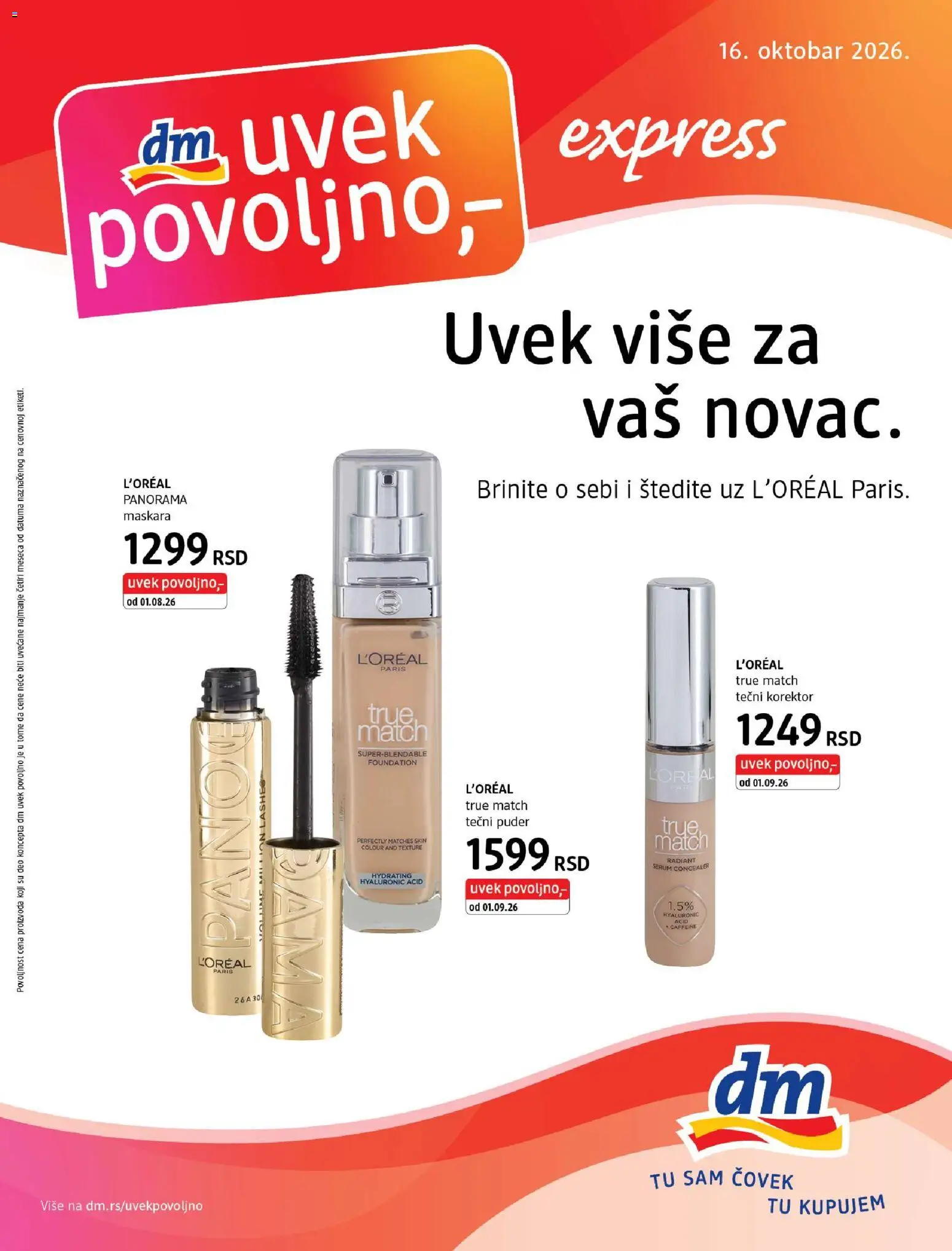 DM Drogerie katalog - važi od 16.10.2026 | Strana: 1 | Proizvode: Tečni puder, Korektor, Puder, Maskara