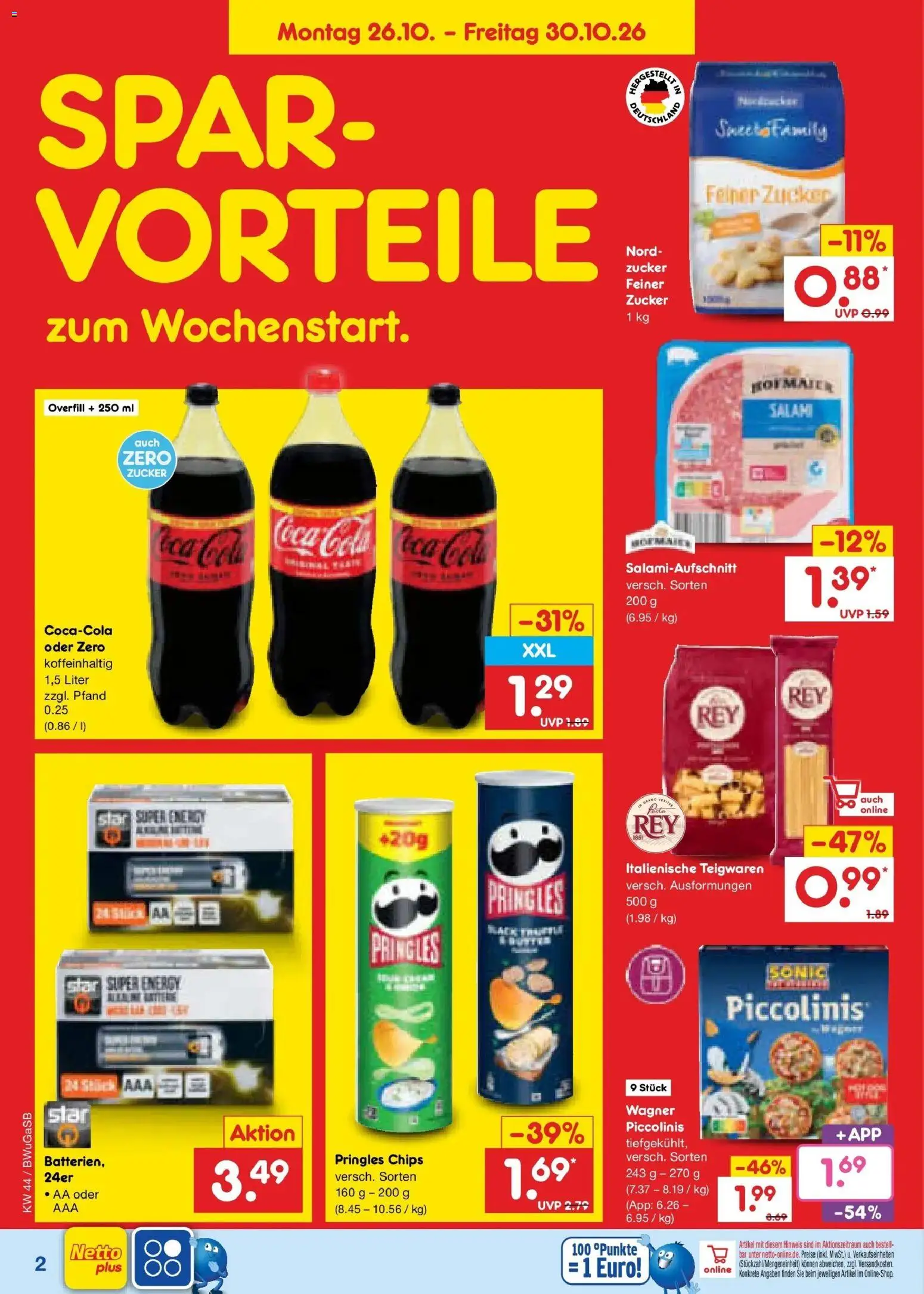 Netto Marken-Discount Prospekt Bielefeld – gültig ab 26.10.2026 | Seite: 2 | Produkte: Cola, Zucker, Salami, Pringles