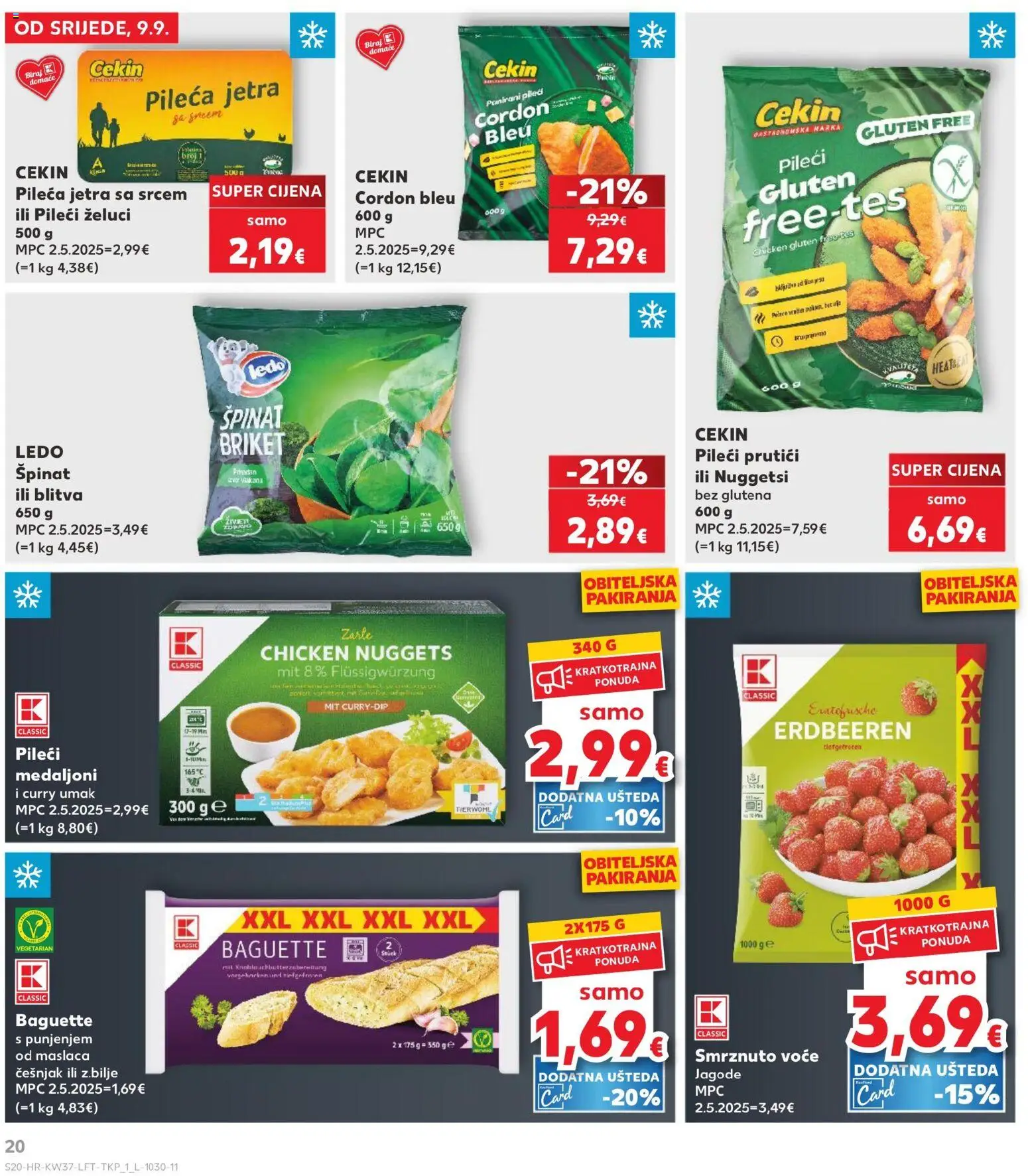 Kaufland katalog | vrijedi od 09.09.2026 | Stranica: 20 | Proizvodi: Špinat, Jetra, Baguette, Smrznuto voće