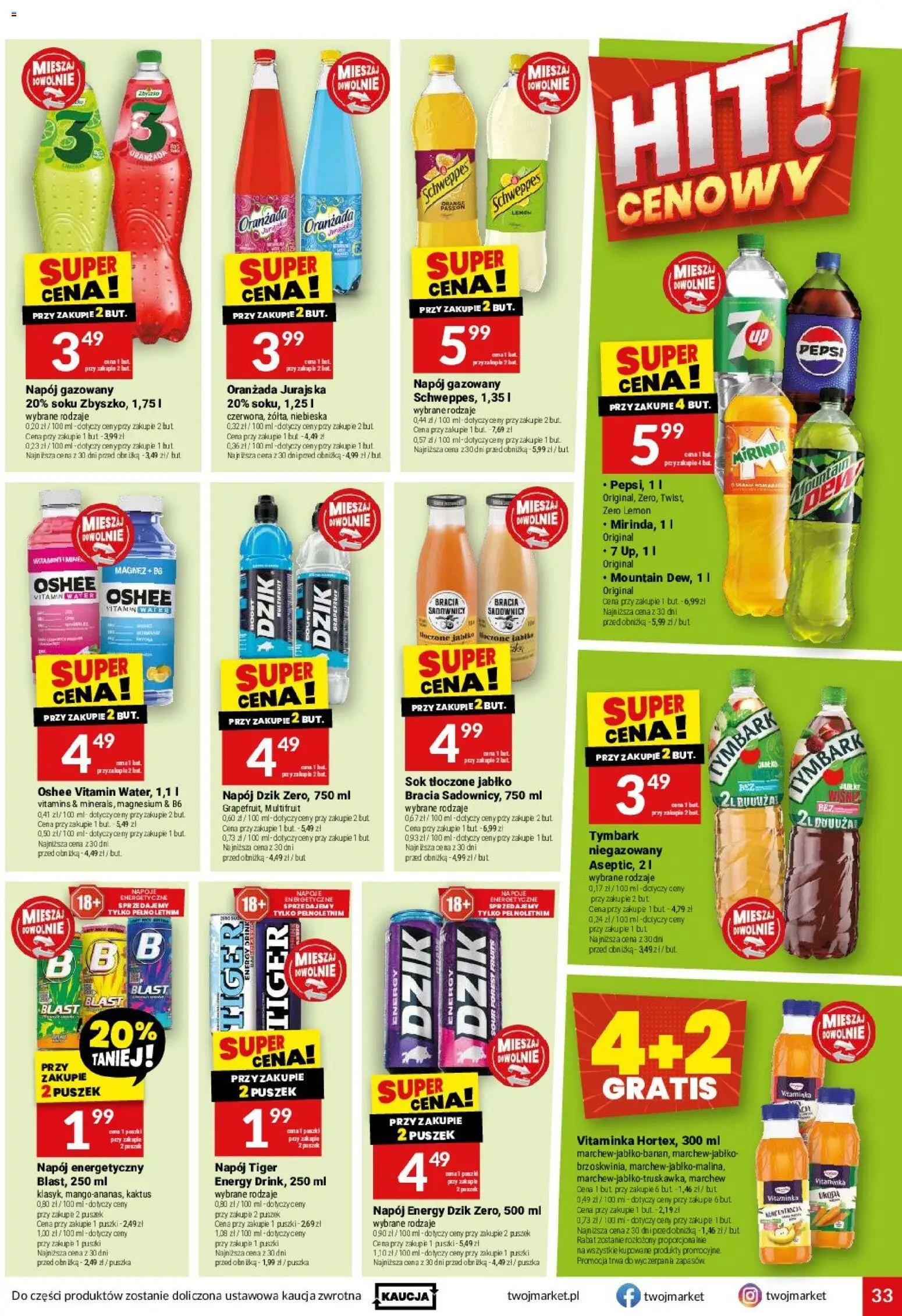Twój Market gazetka od 21.10.2026 | Strona: 33 | Produkty: Oranżada, Napoje, Oshee, Marchew