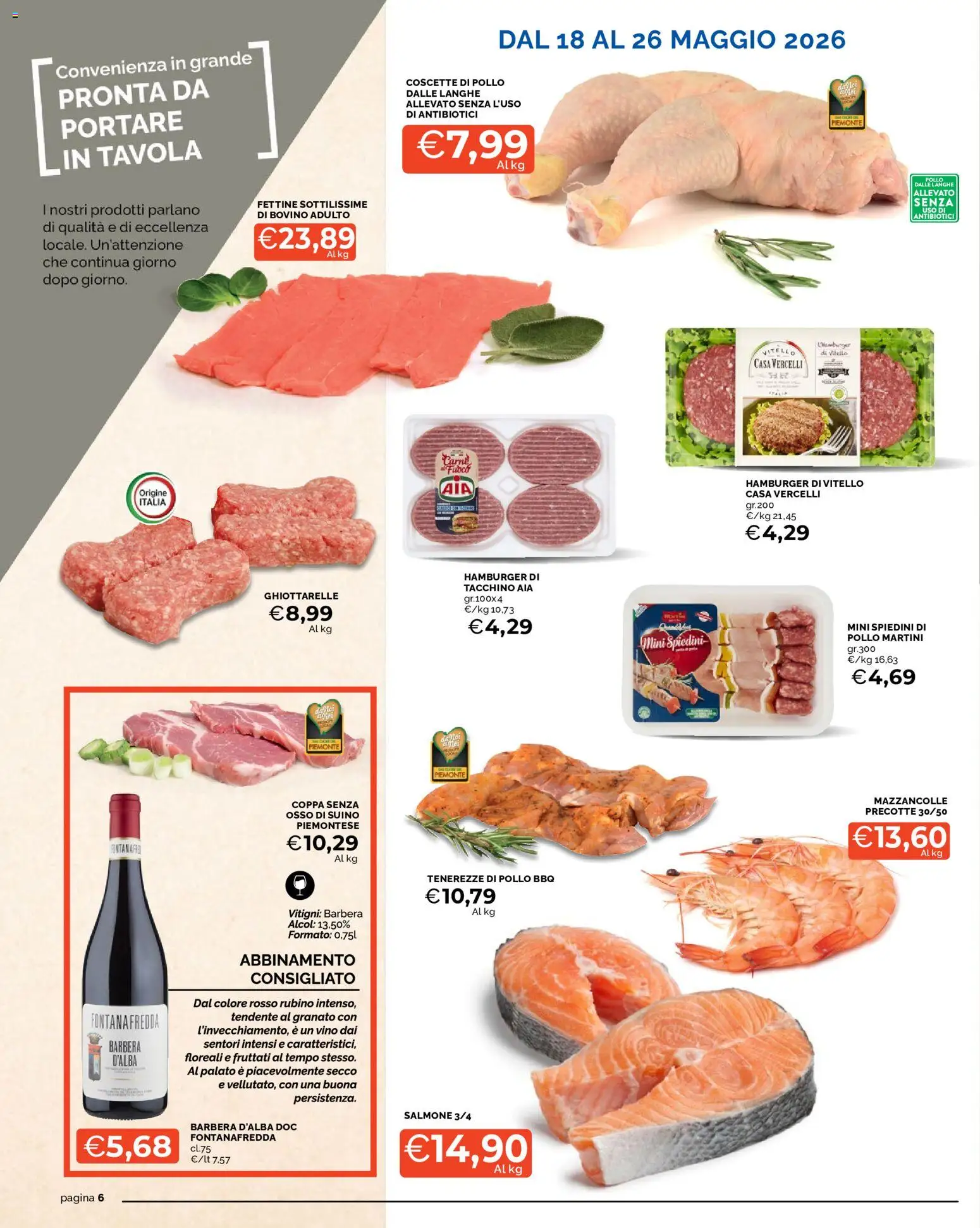 Volantino Mercatò del 18.05.2026 | Pagina: 6 | Prodotti: Bovino, Pollo, Vino, Spiedini