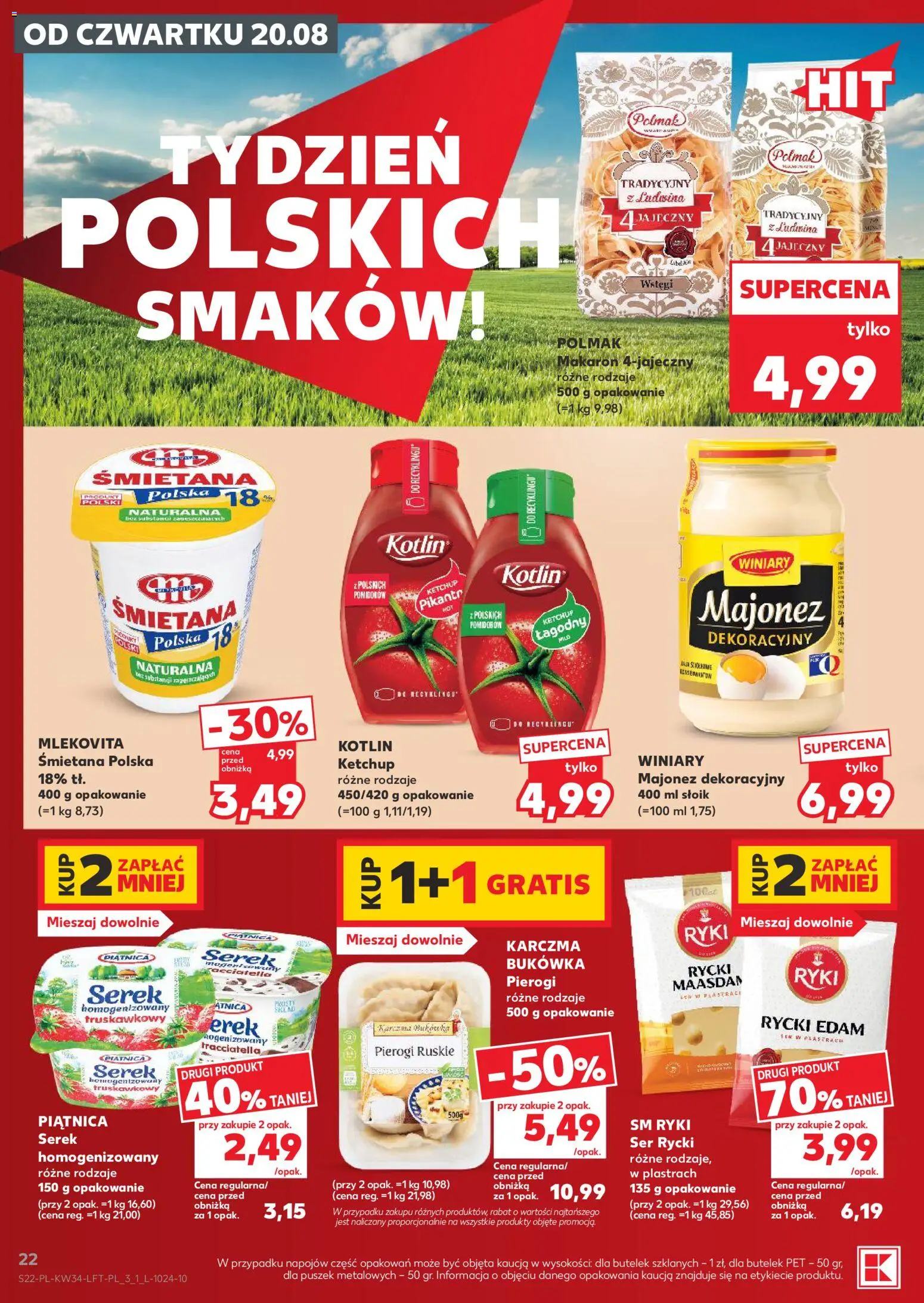 Kaufland gazetka od 20.08.2026 | Strona: 22 | Produkty: Pierogi, Piątnica, Ser, Majonez