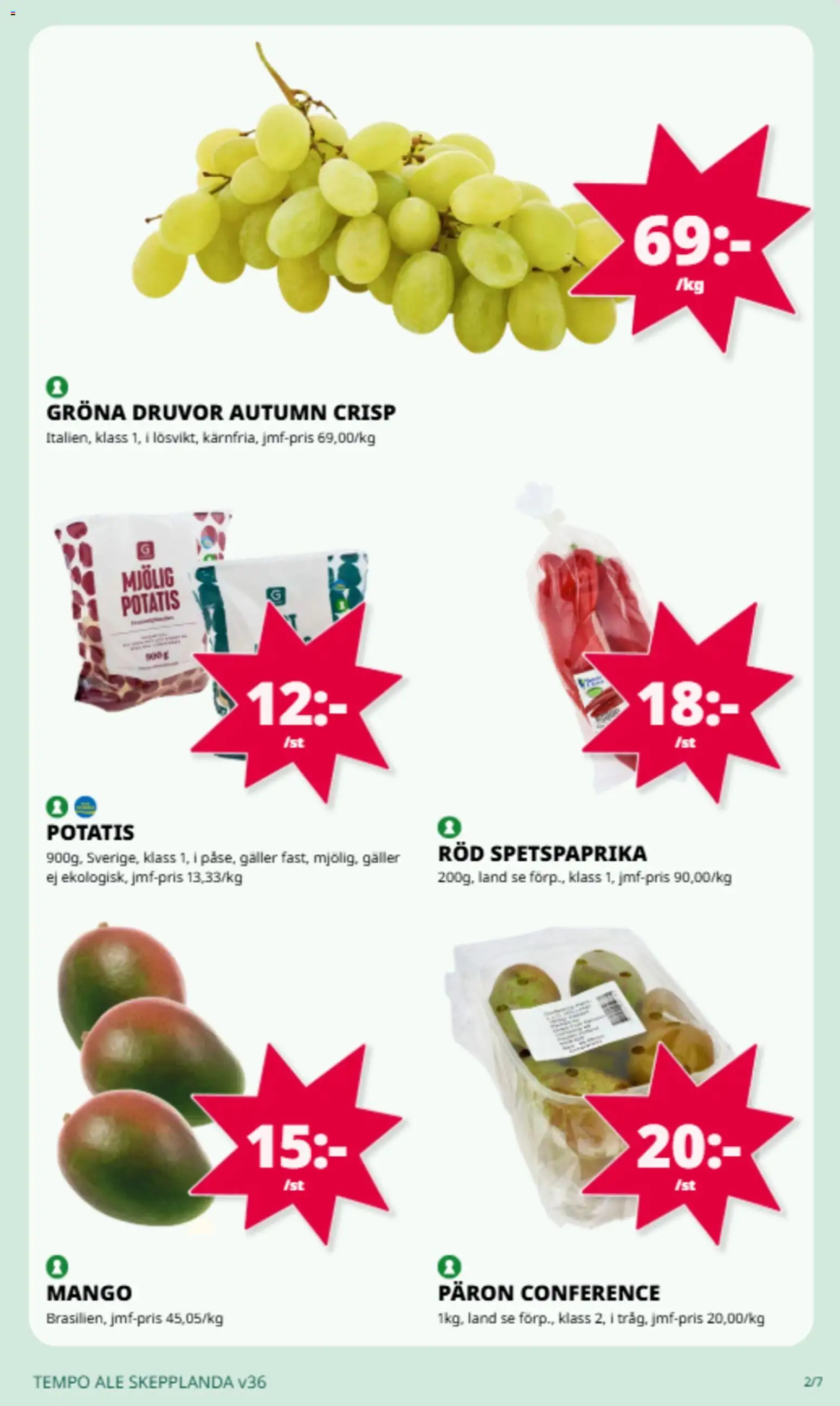 Tempo reklamblad aktuell från 31/08/2026 | Sida: 4 | Produkter: Päron, Galler, Potatis, Mango