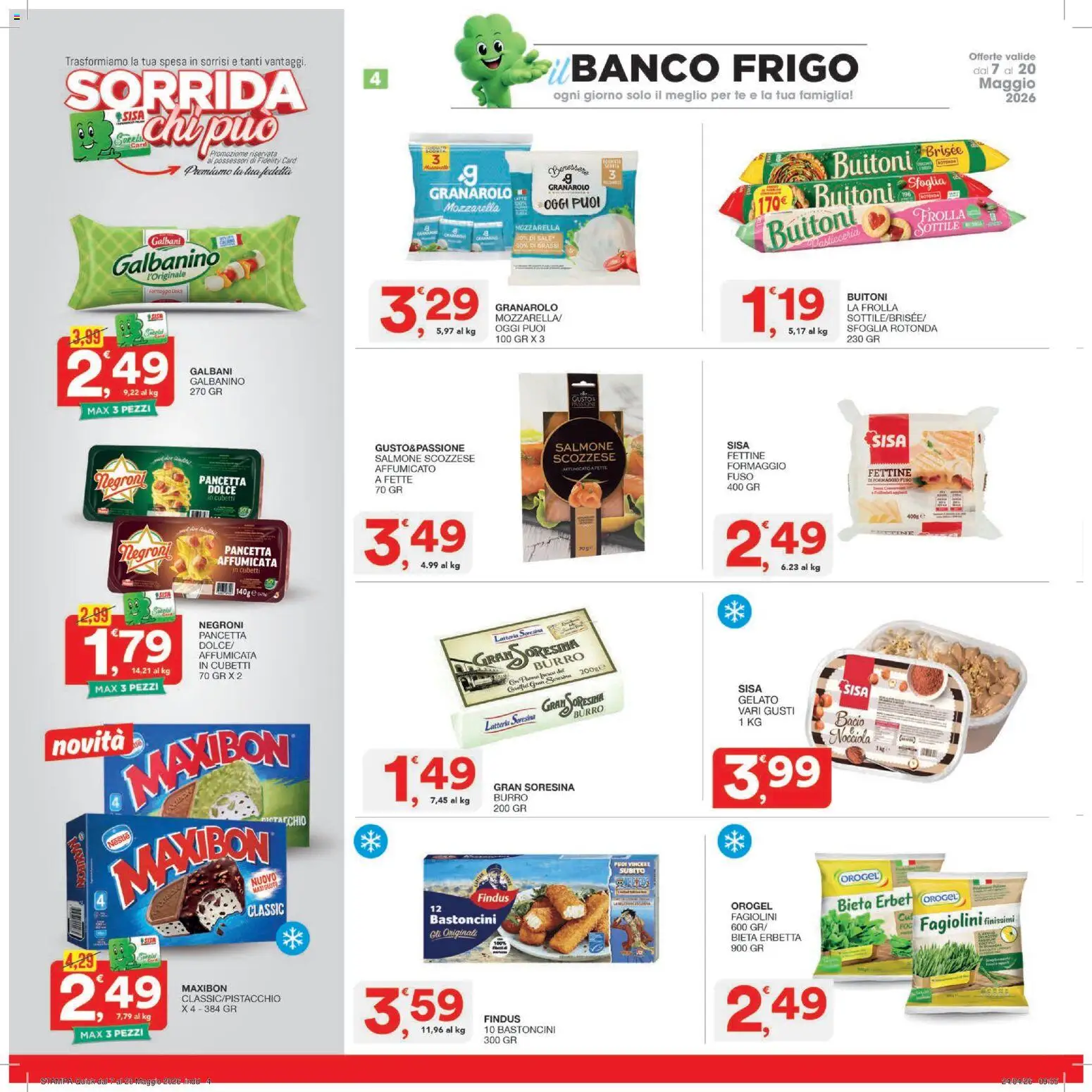 Volantino SISA del 07.05.2026 | Pagina: 4 | Prodotti: Salmone, Tè, Gelato, Fagiolini