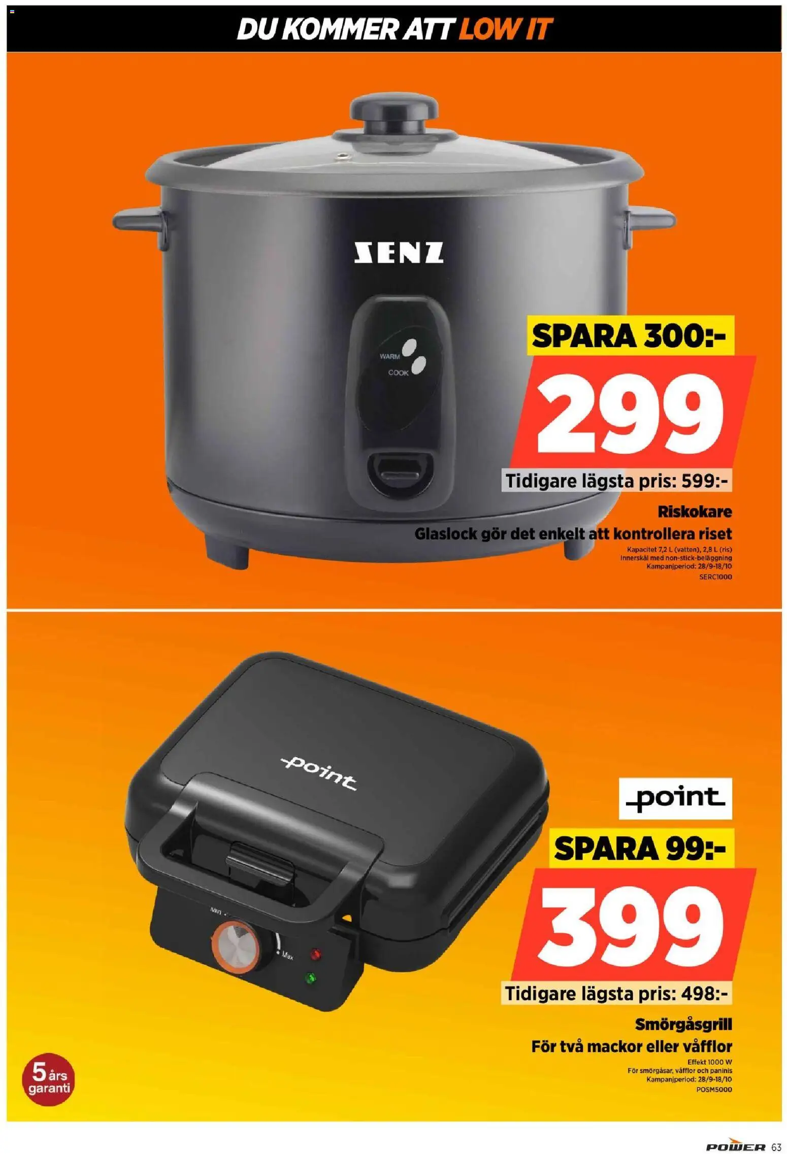 Power reklamblad aktuell från 12/10/2026 | Sida: 63 | Produkter: Smörgåsgrill, Ris, Riskokare, Våfflor