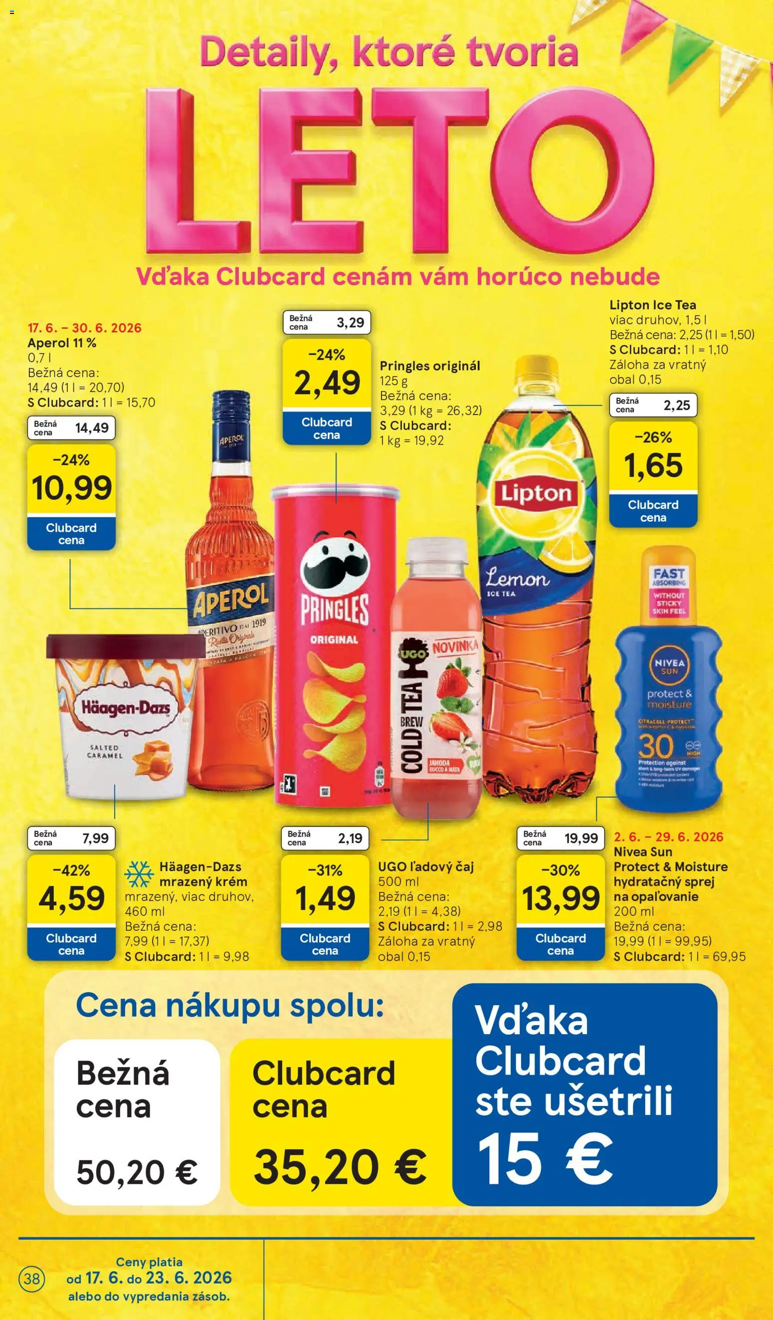 Nové Tesco akcie – leták je platný od 17.06.2026 | Strana: 38 | Produkty: Nivea, Pringles, Krém, Aperol