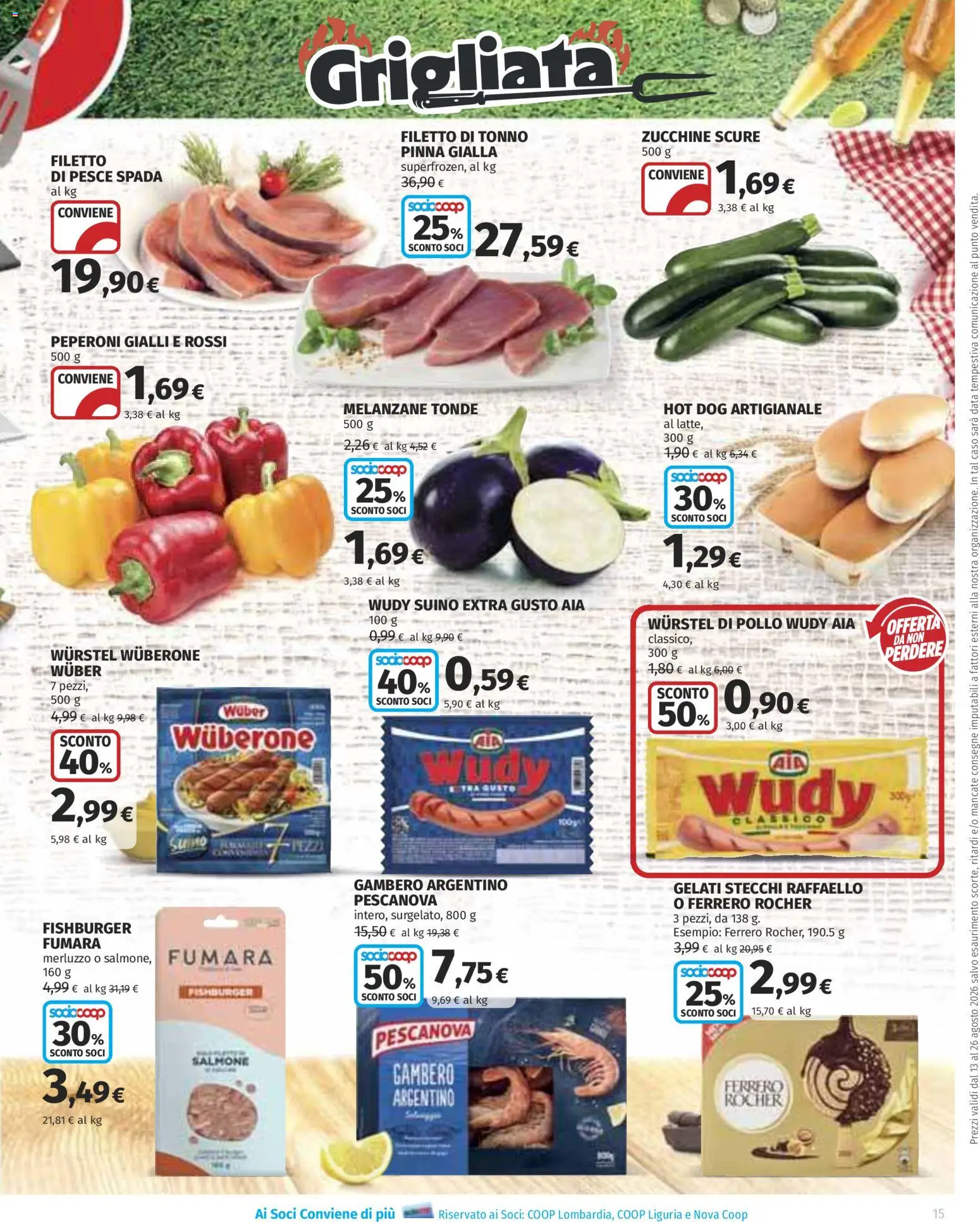 Volantino Ipercoop del 13/08/2026 | Pagina: 15 | Prodotti: Pollo, Merluzzo, Ferrero Rocher, Filetto