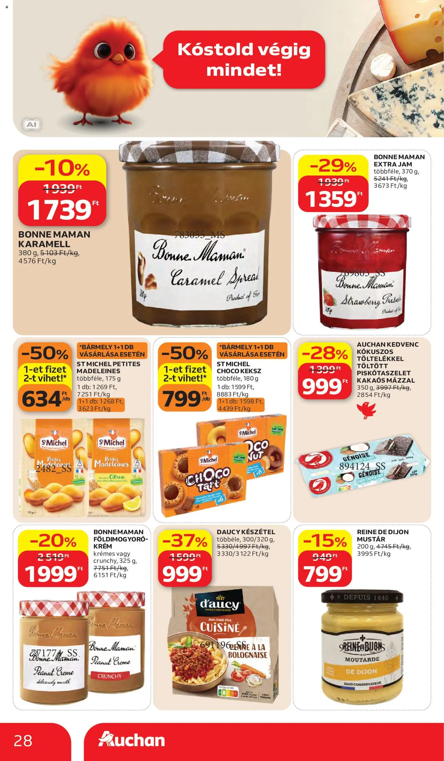 Auchan akciós ujság - amely érvényes a következő dátumtól: 2026.10.15. | Oldal: 28 | Termékek: Krém, Földimogyoró, Mustár, Keksz