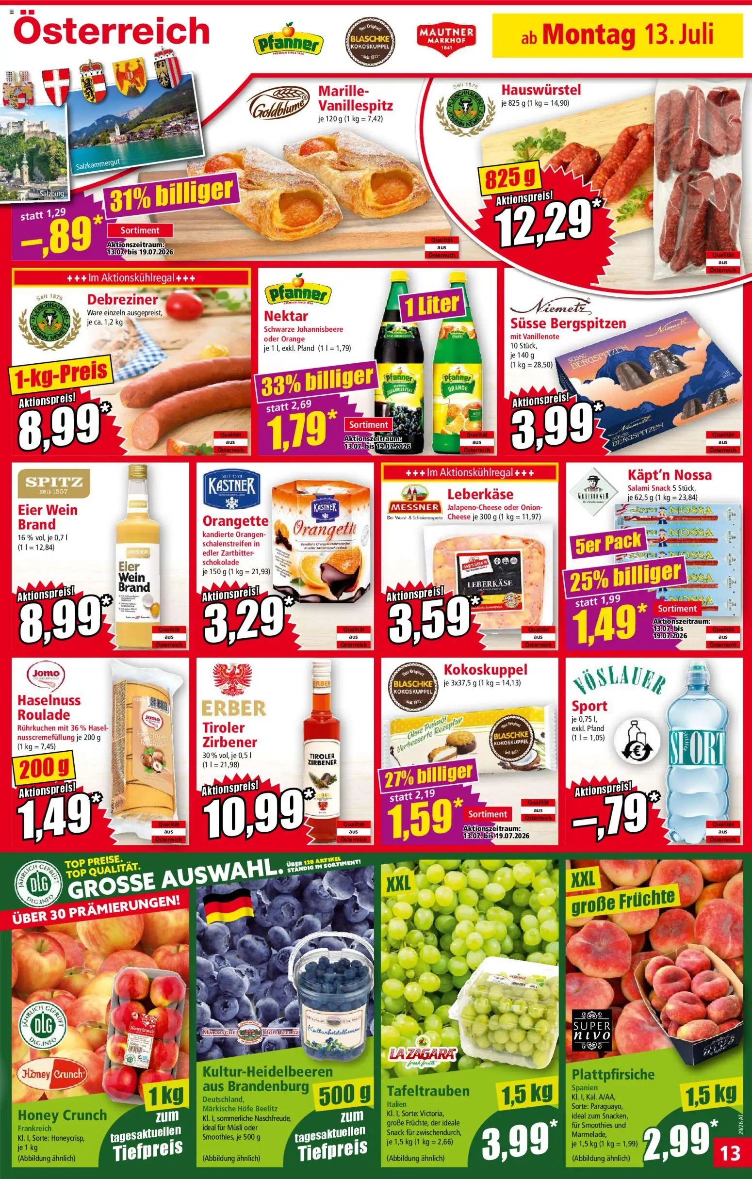 Norma Flugblatt gültig ab 13.07.2026 | Seite: 13 | Produkte: Wurst, Eier, Wein, Orangen