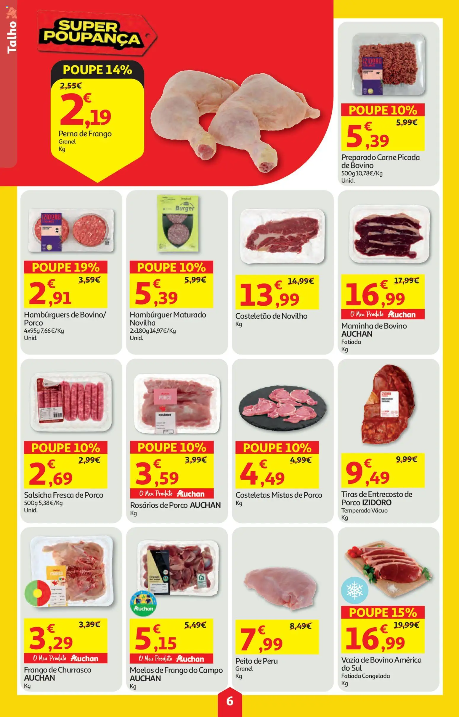 Auchan folheto │ válido de 09/07/2026 | Página: 6 | Produtos: Hambúrguer, Carne picada, Salsicha, Carne