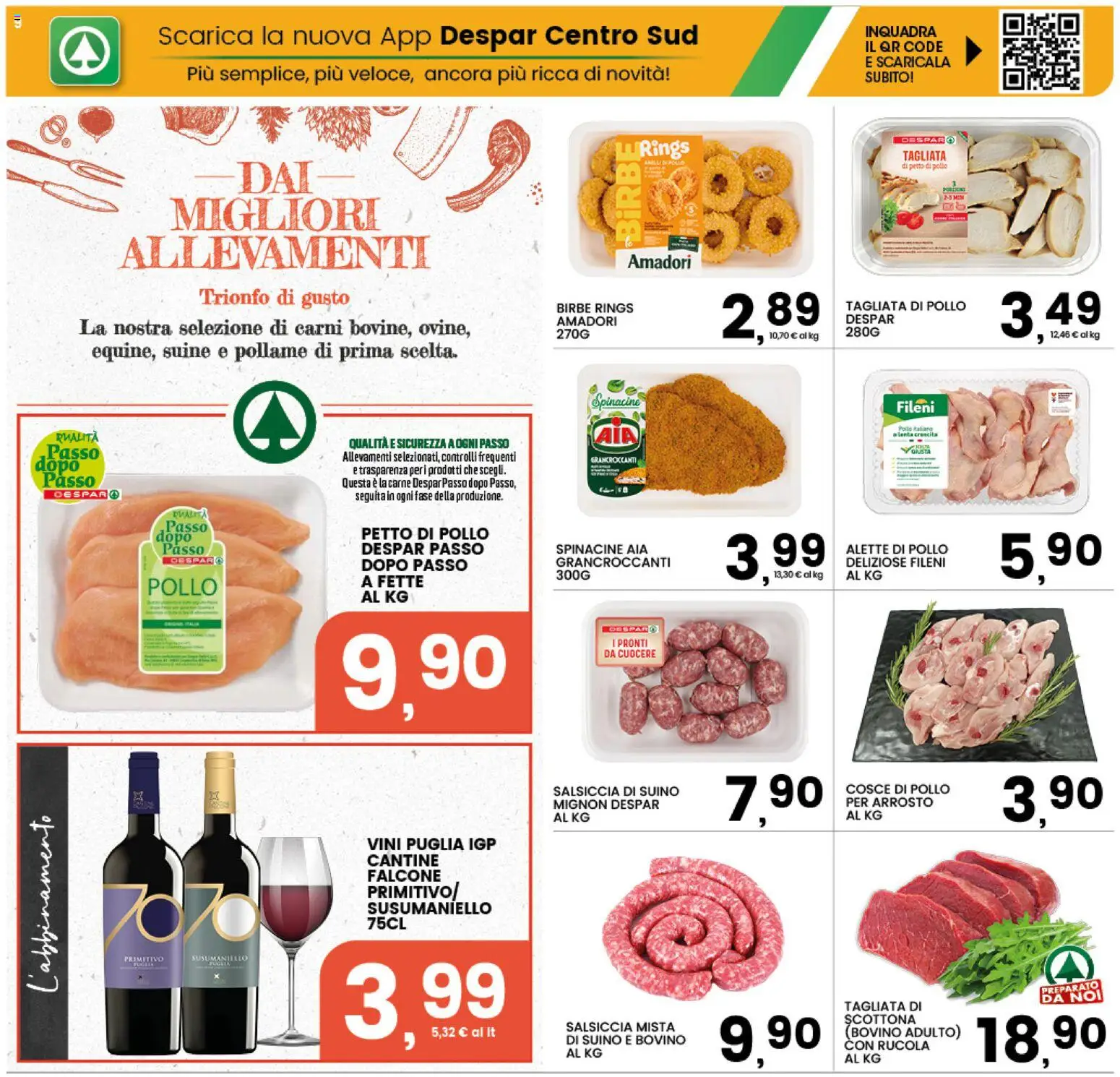 Volantino Interspar del 20/08/2026 | Pagina: 9 | Prodotti: Rucola, Salsiccia, Carne, Cosce di pollo