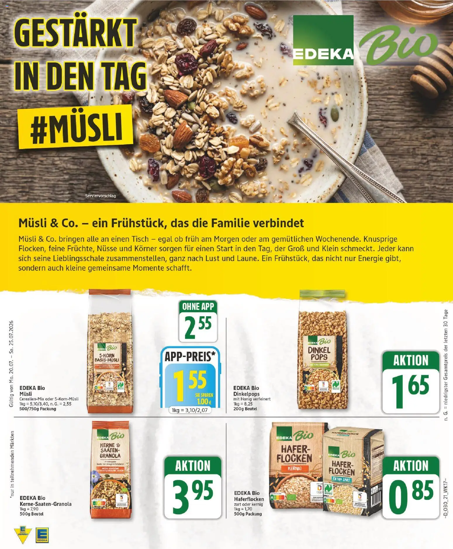 Edeka Prospekt – gültig ab 20.07.2026 | Seite: 21 | Produkte: Musli, Tisch, Nüsse, Flocken