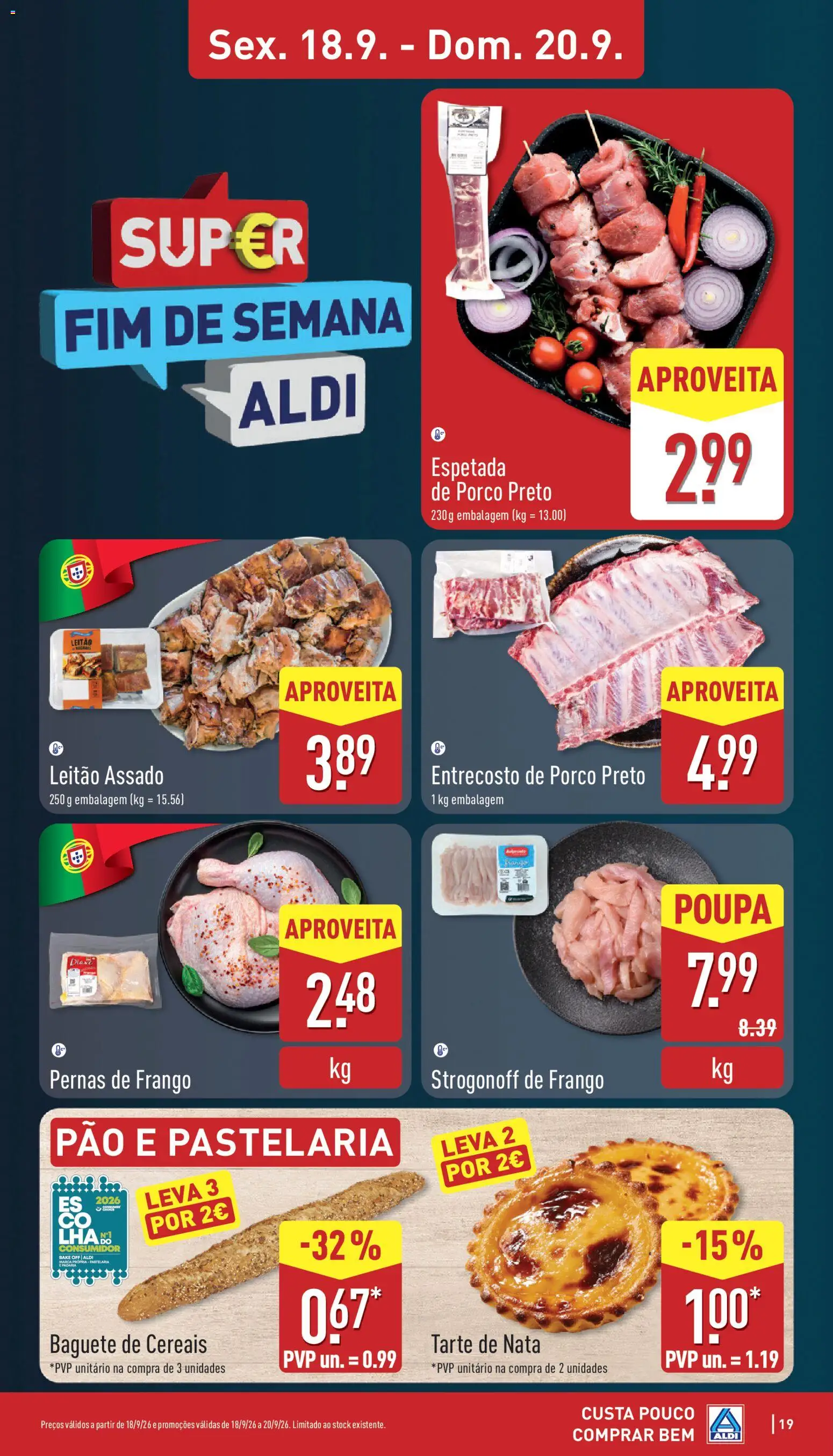 Aldi folheto │ válido de 14/09/2026 | Página: 19 | Produtos: Baguete, Pernas de frango, Tarte, Cereais