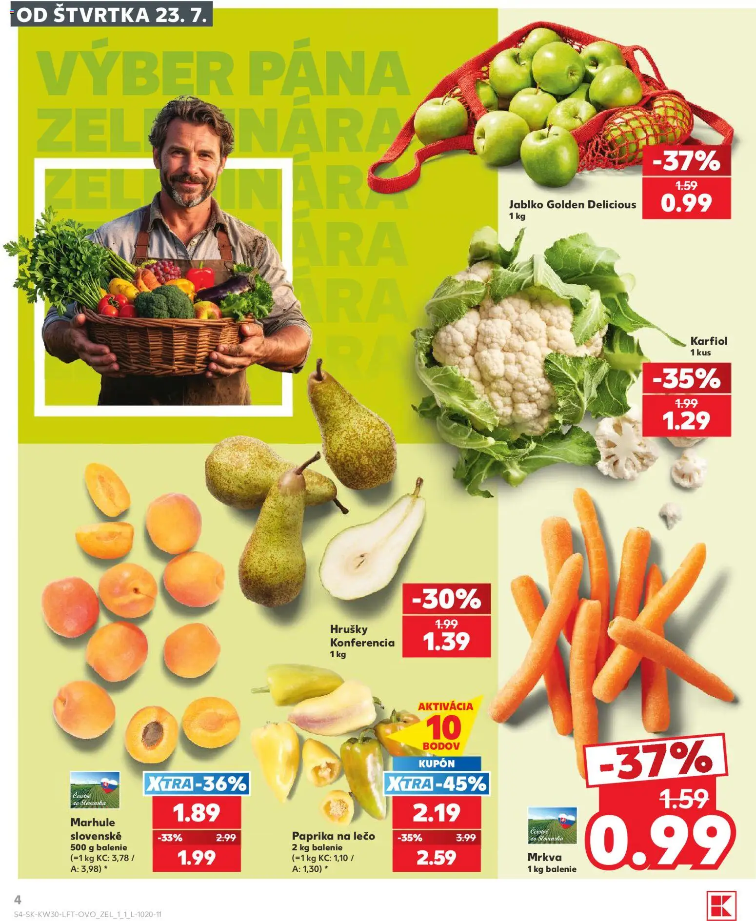 Nové Kaufland akcie – leták je platný od 23.07.2026 | Strana: 4 | Produkty: Paprika, Karfiol, Mrkva, Marhule
