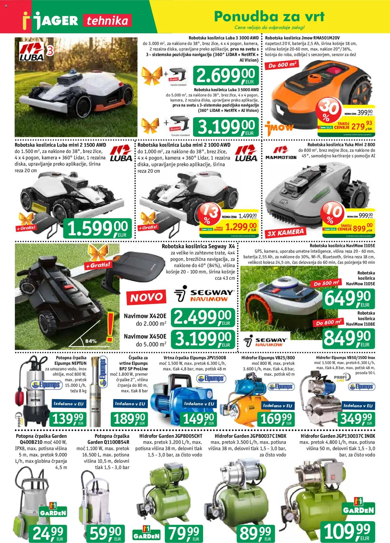 Novi Jager katalog ponudbe – veljaven od 10.06.2026 | Stran: 8 | Izdelki: Baterija, Črpalka, Kamera, Robotska kosilnica