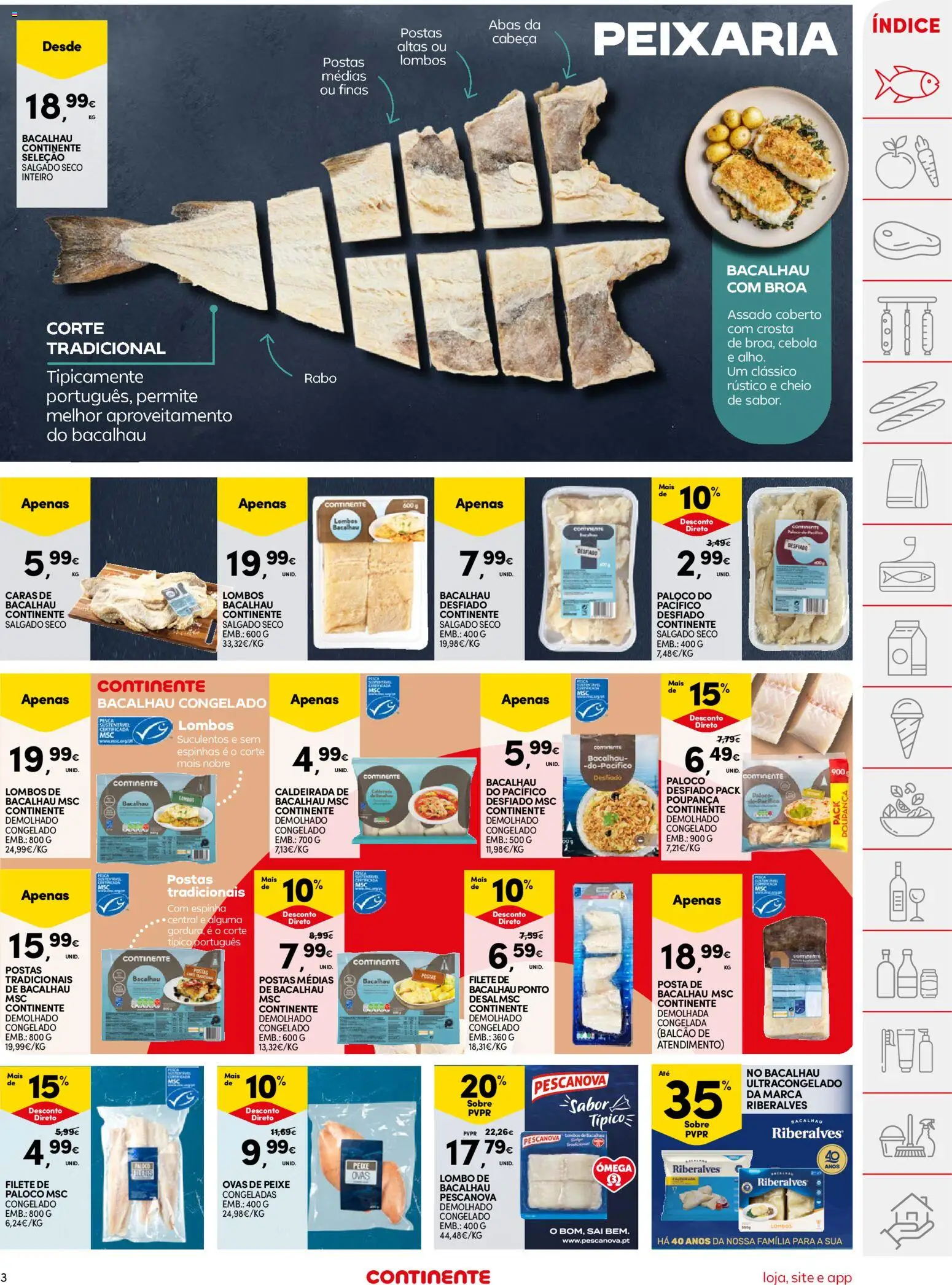 Continente folheto │ válido de 11/08/2026 | Página: 3 | Produtos: Bacalhau, Ómega, Cebola, Lombo