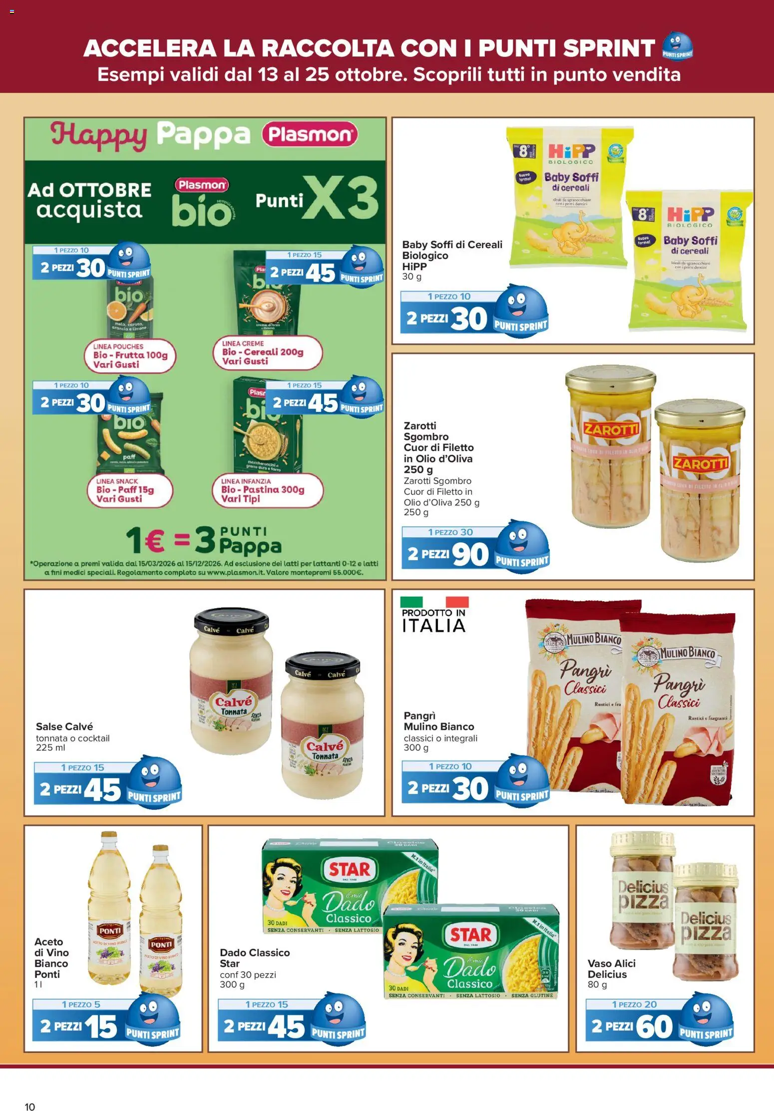 Volantino Carrefour del 13/10/2026 | Pagina: 10 | Prodotti: Pizza, Frutta, Olio, Vaso