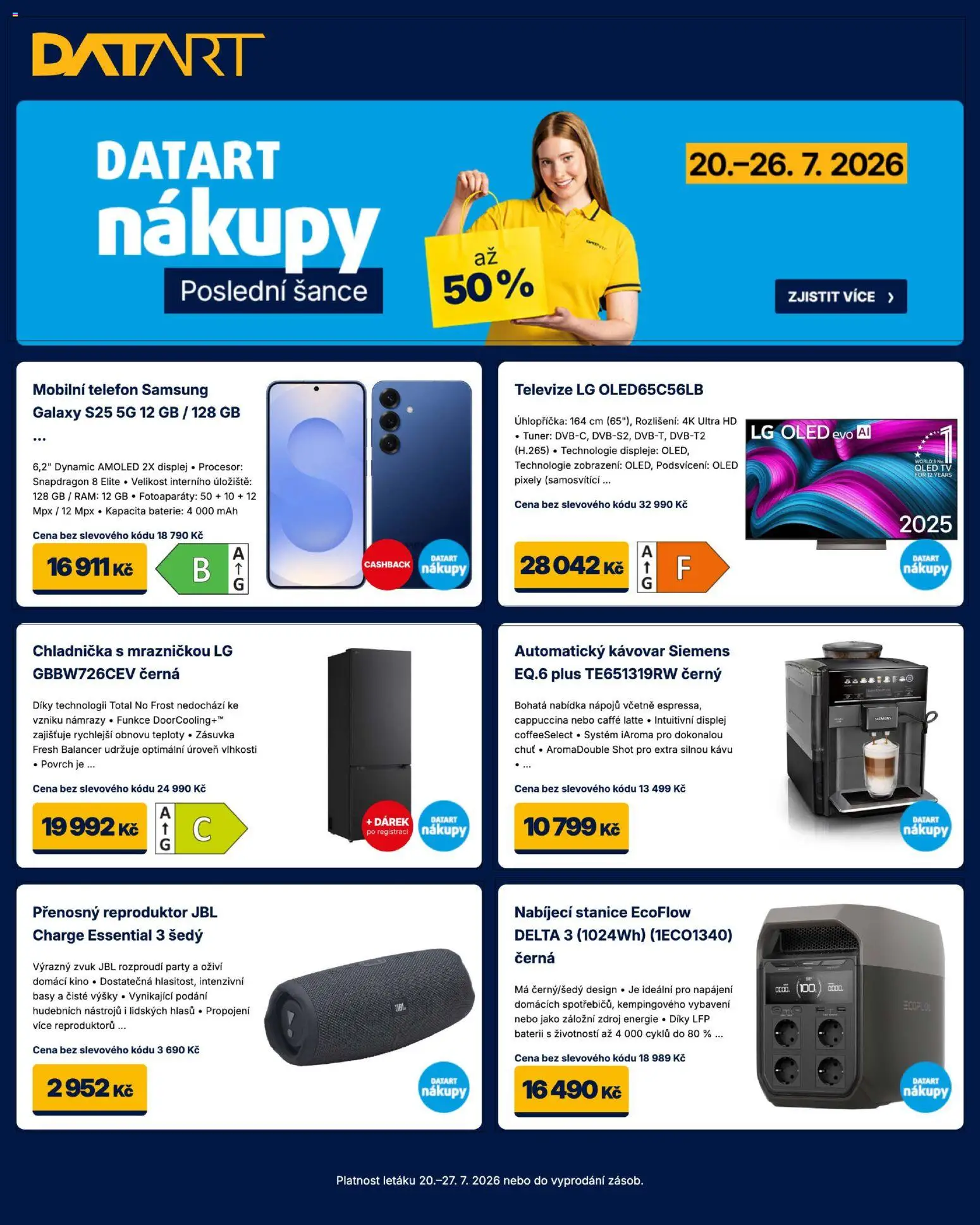 Datart leták od 20.07.2026 | Strana: 1 | Produkty: Tv, Oled tv, Samsung, Baterie
