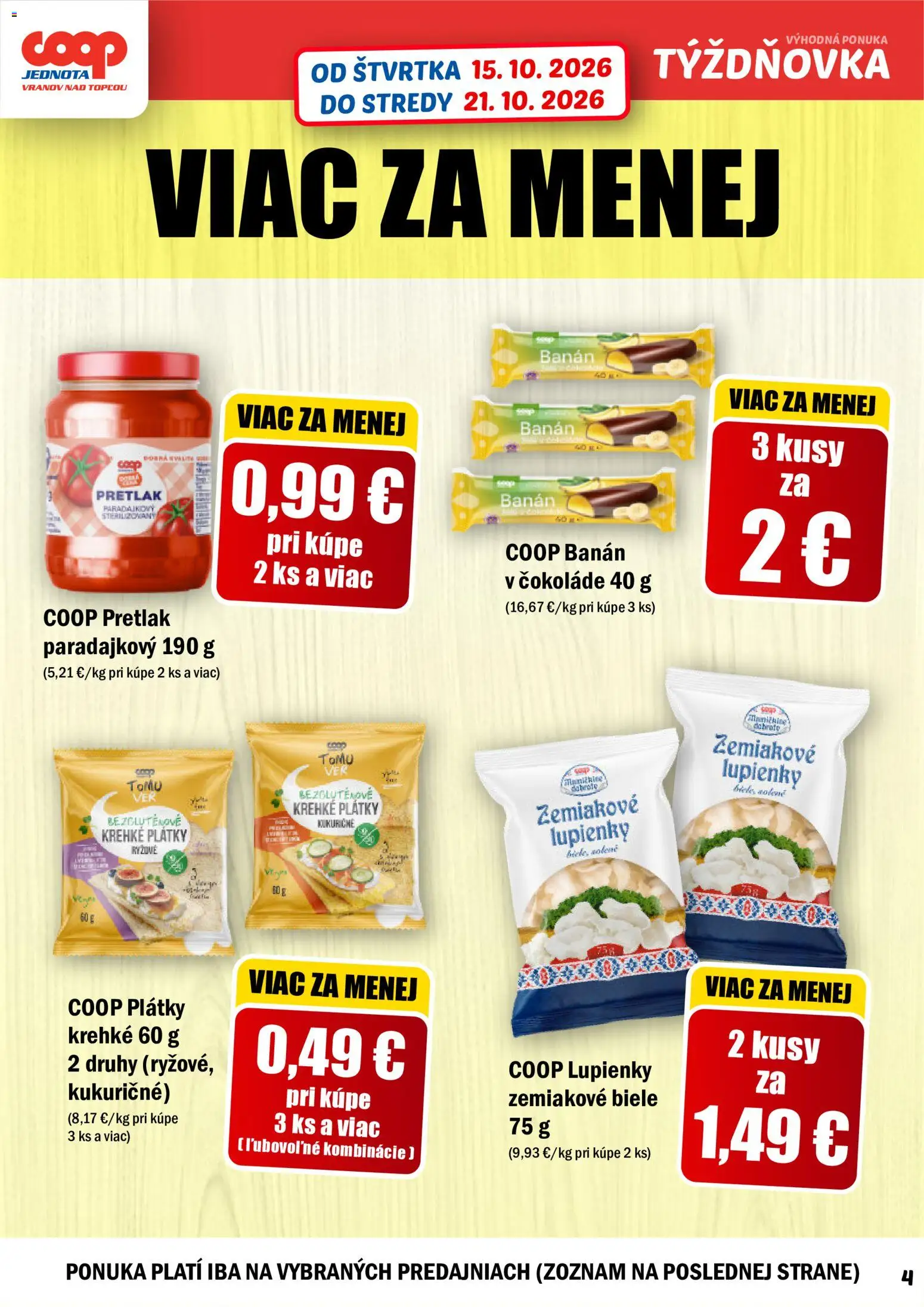 Nové COOP Jednota akcie – leták je platný od 15.10.2026 | Strana: 4 | Produkty: Pretlak